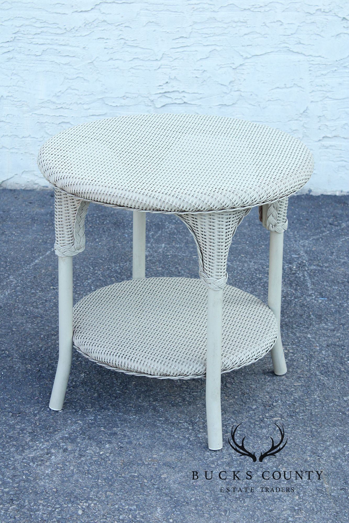 Lloyd Flanders Glass Top Wicker Patio Side Table