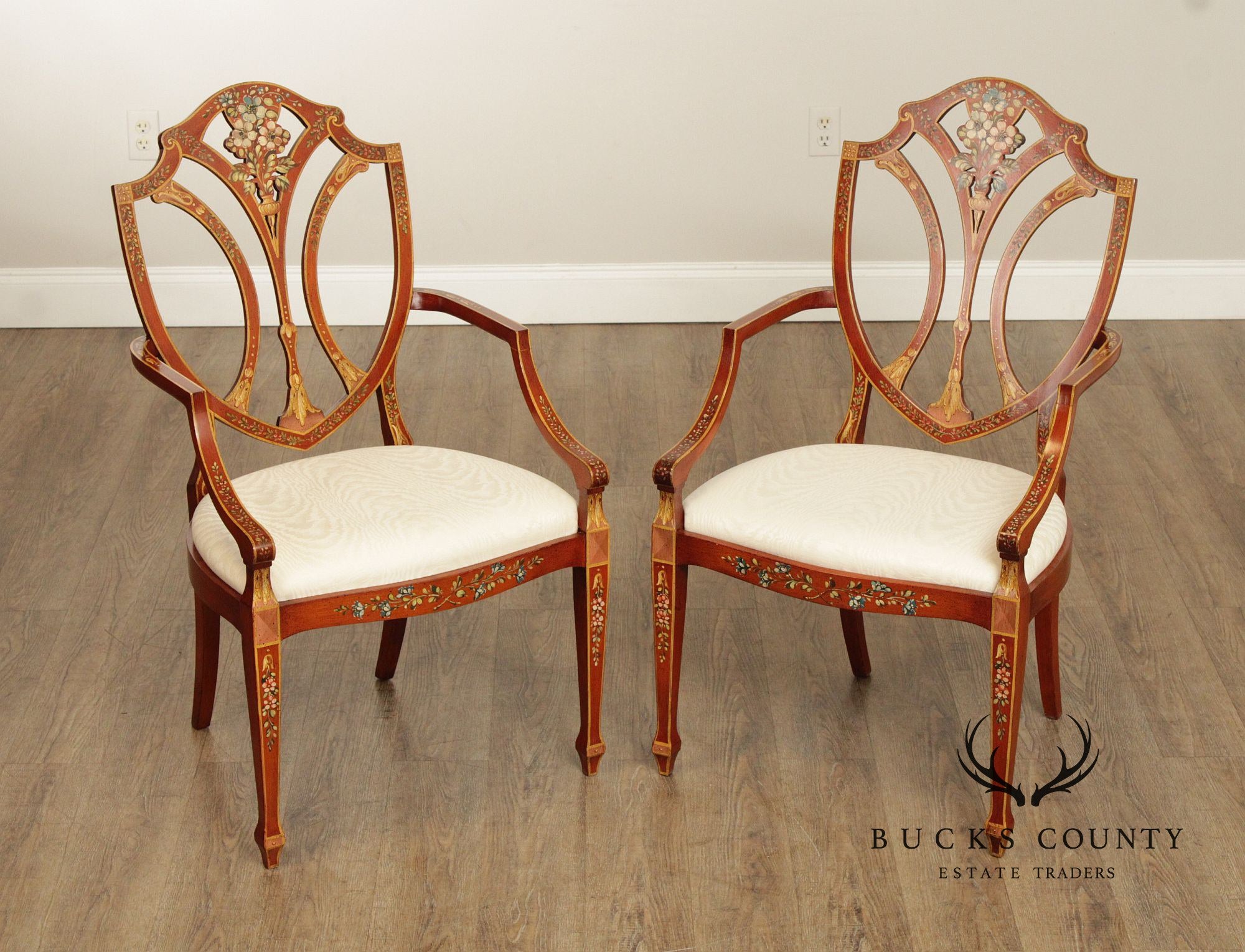 Casa Stradivari Painted Hepplewhite Style Shield Back Pair Of Armchairs