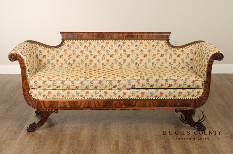 Antique American Empire Carved Mahogany Sofa