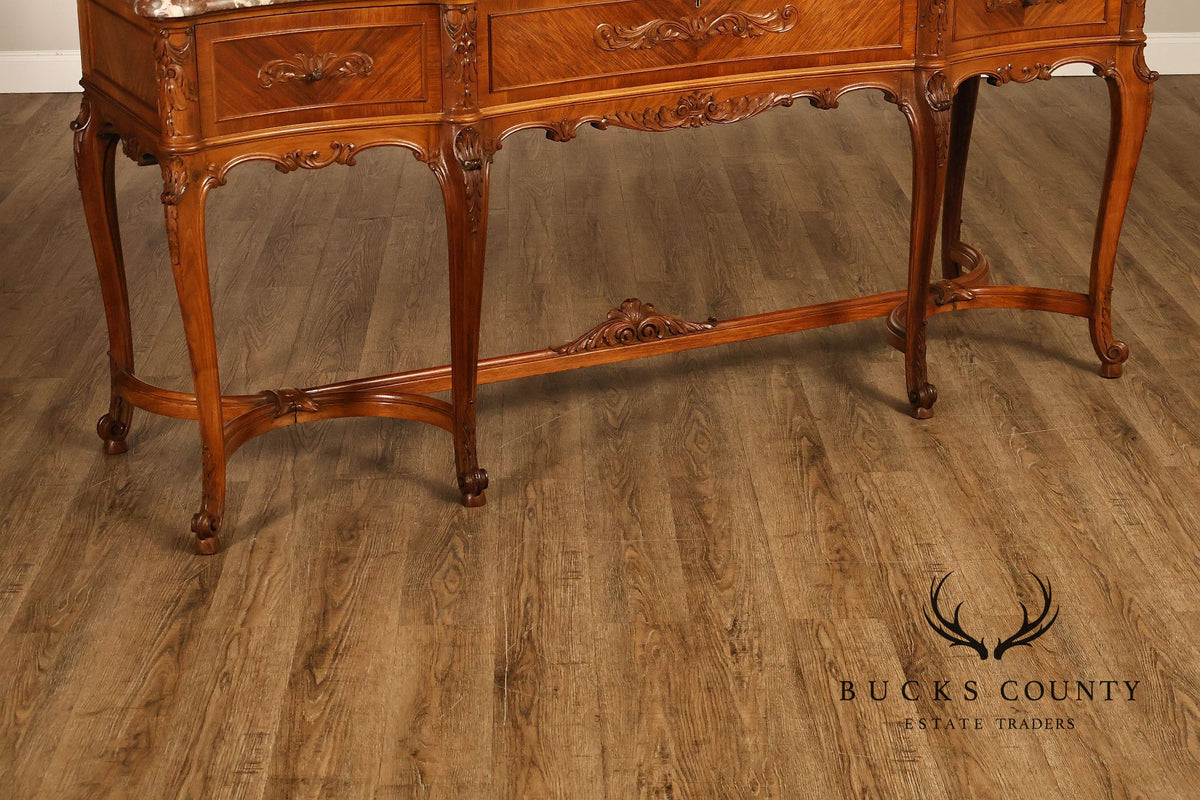 Antique French Louis XV Style Carved Walnut Marble Top Sideboard
