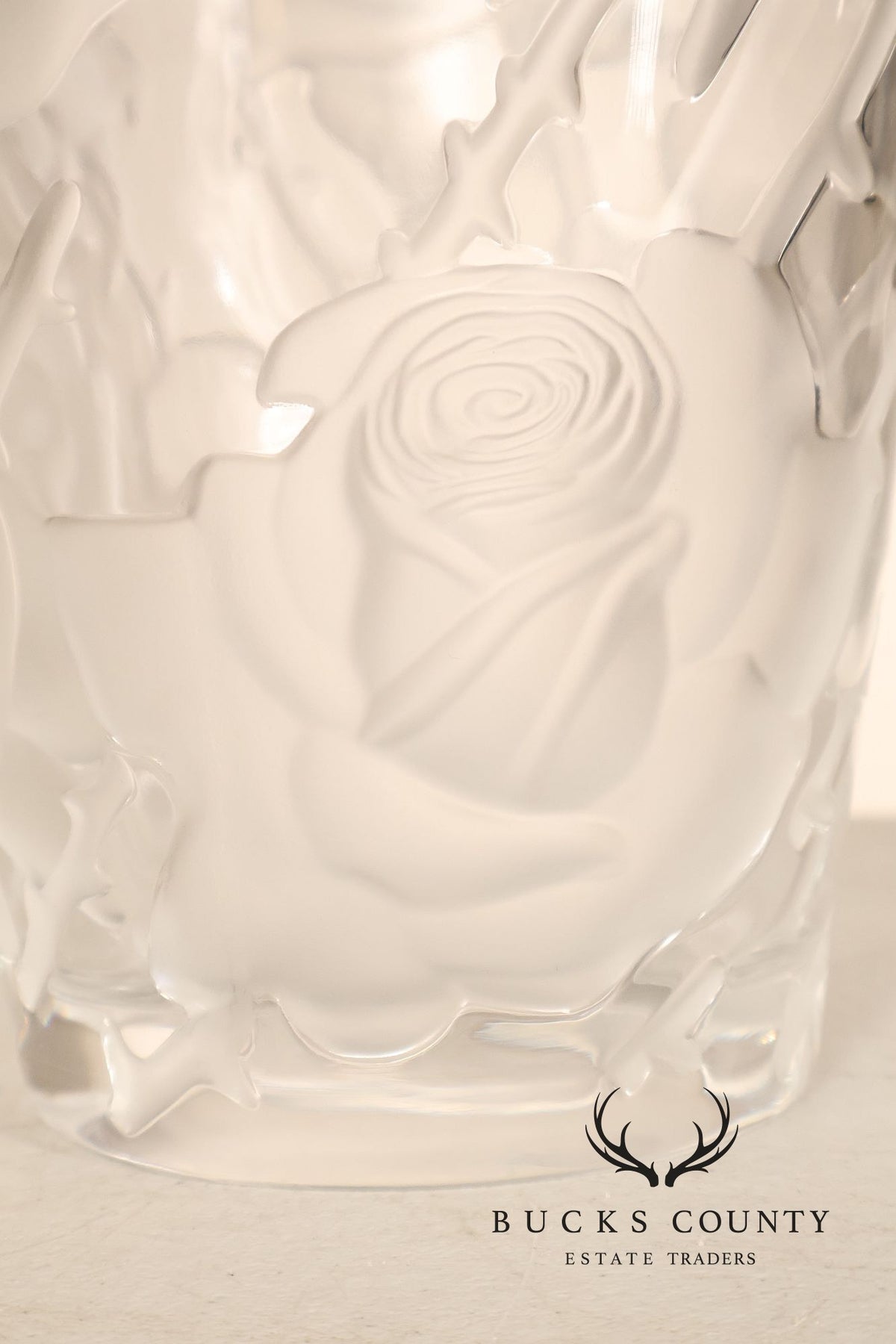 Lalique 'Ispahan' Rose Pattern Glass Vase