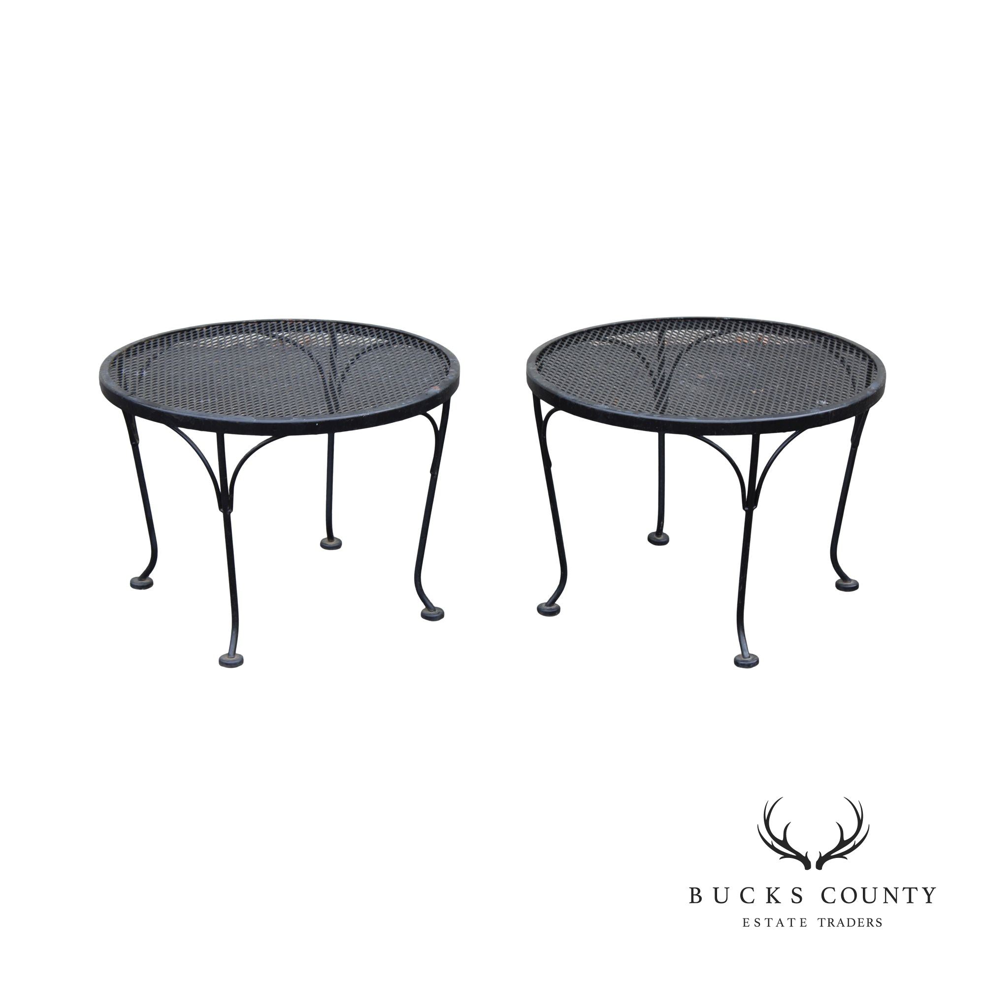 Woodard Pair of Wrought Iron Outdoor Patio Side Tables