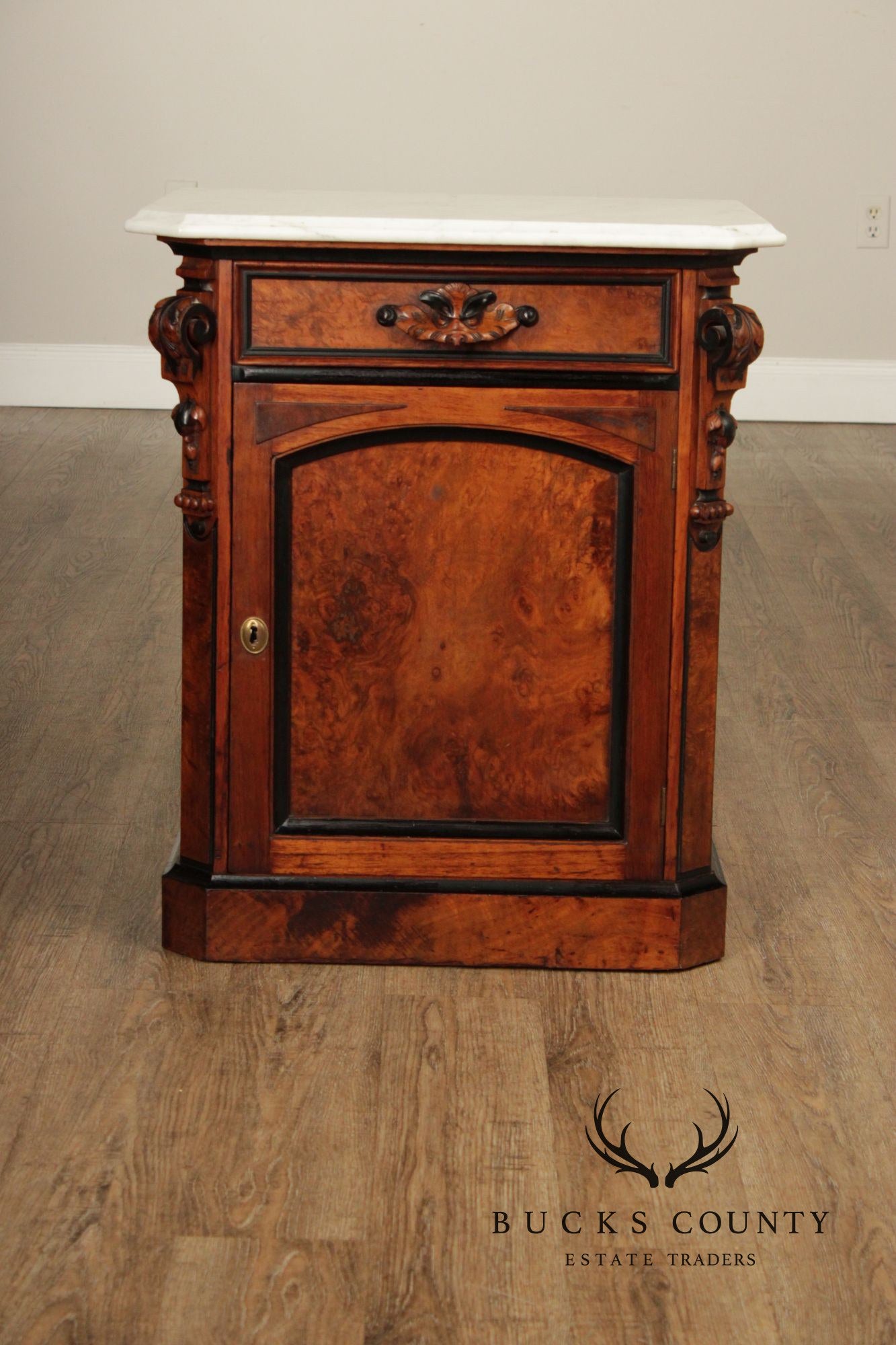 Antique Victorian Marble Top Walnut Nightstand