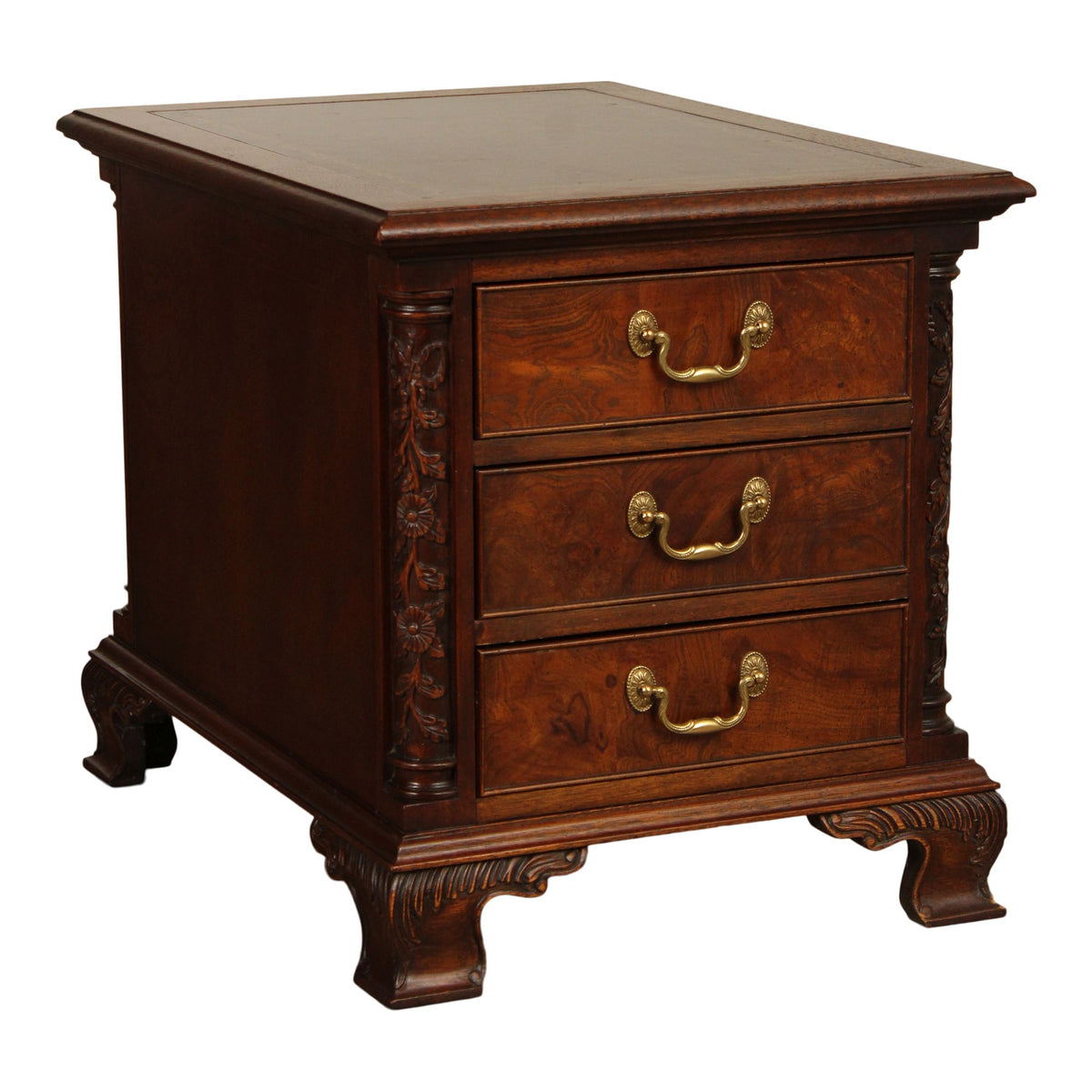 Hekman Georgian Style Leather Top Burlwood Side Table