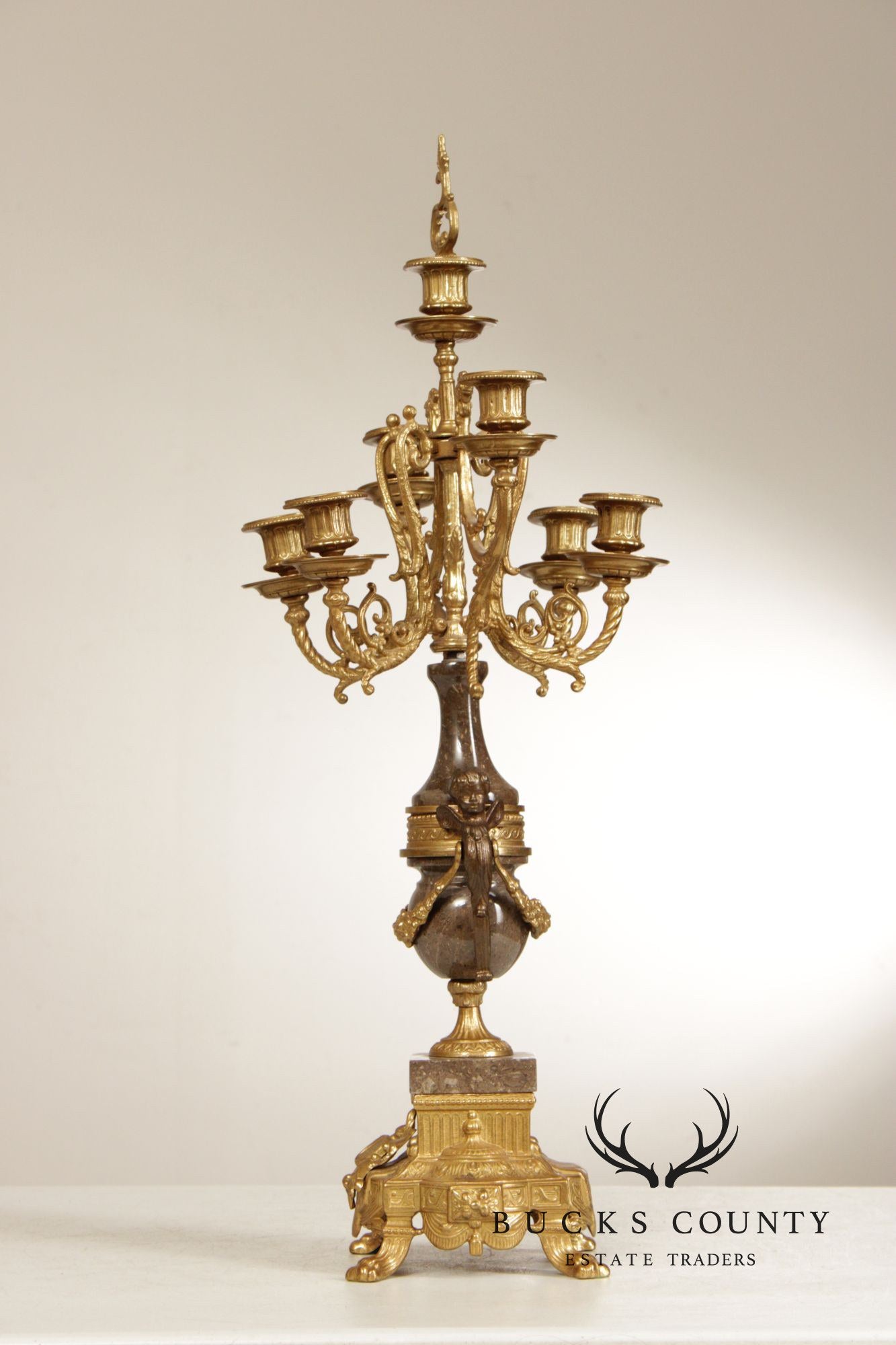 Brevettato Italian Pair of Marble and Gilt Bronze Candelabra