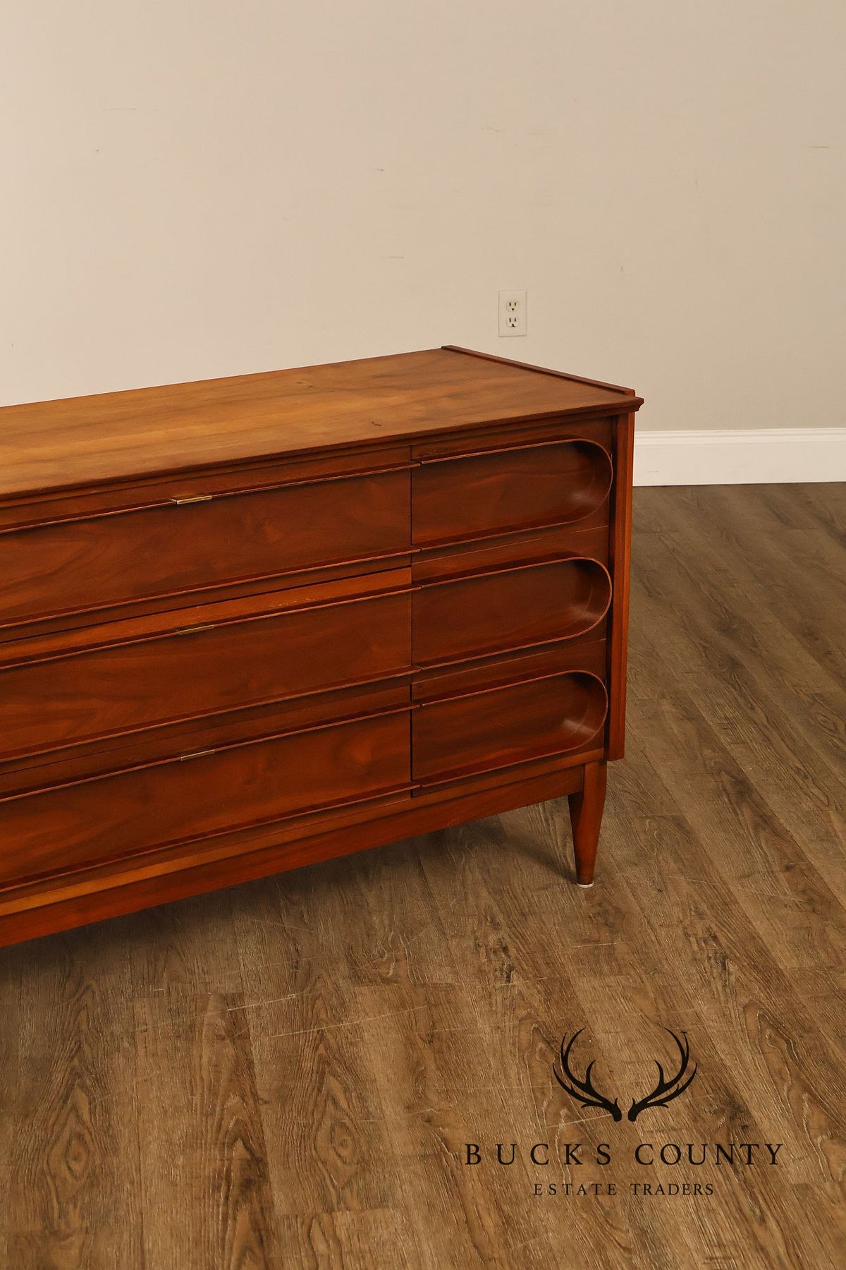 Mid-Century Modern Walnut Bentwood Sculpted Handle Sideboard
