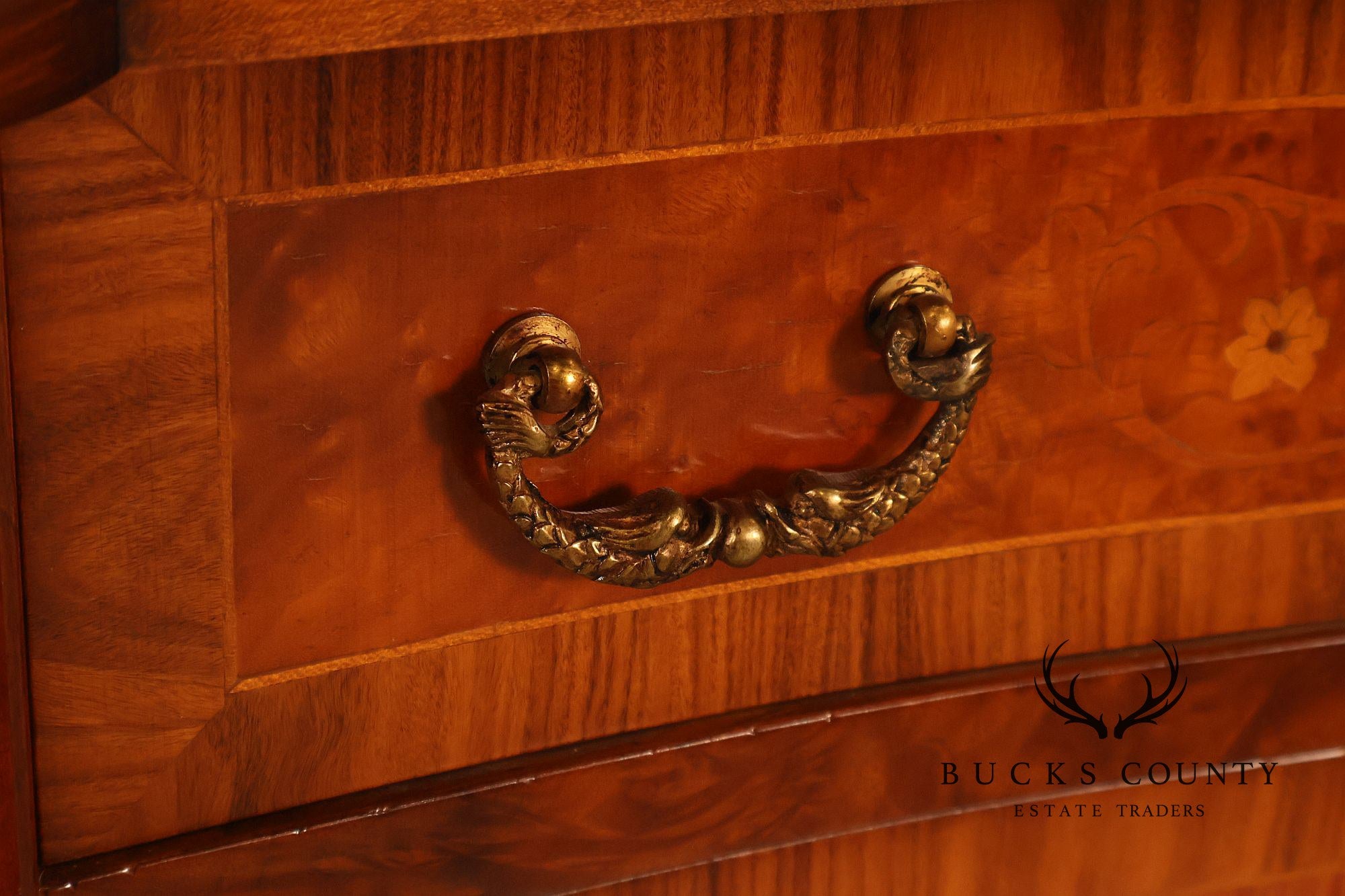 Italian Style Marquetry Inlaid Burl Wood Credenza Sideboard