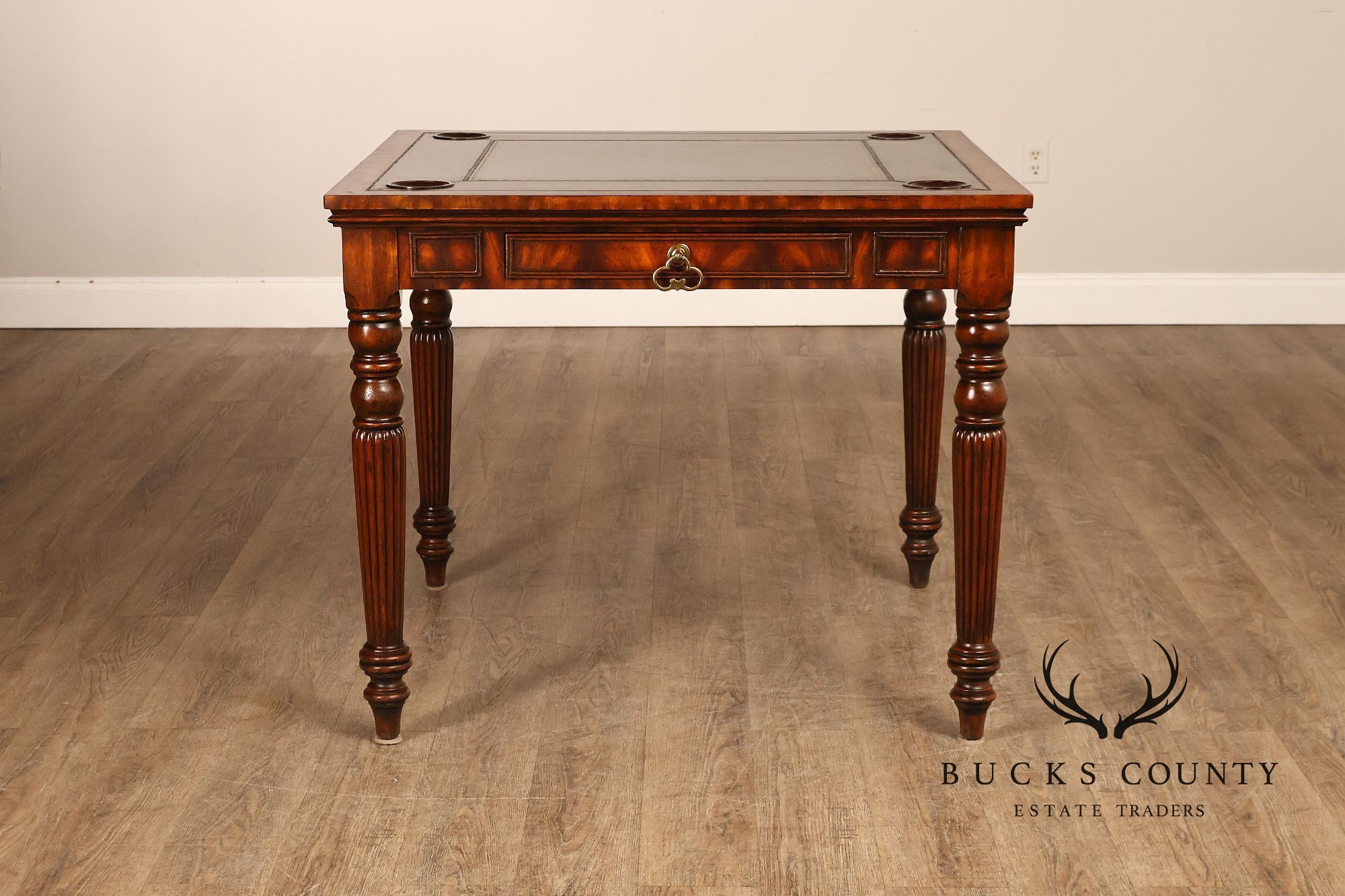 Maitland Smith Regency Style Mahogany Square Leather Top Game Table