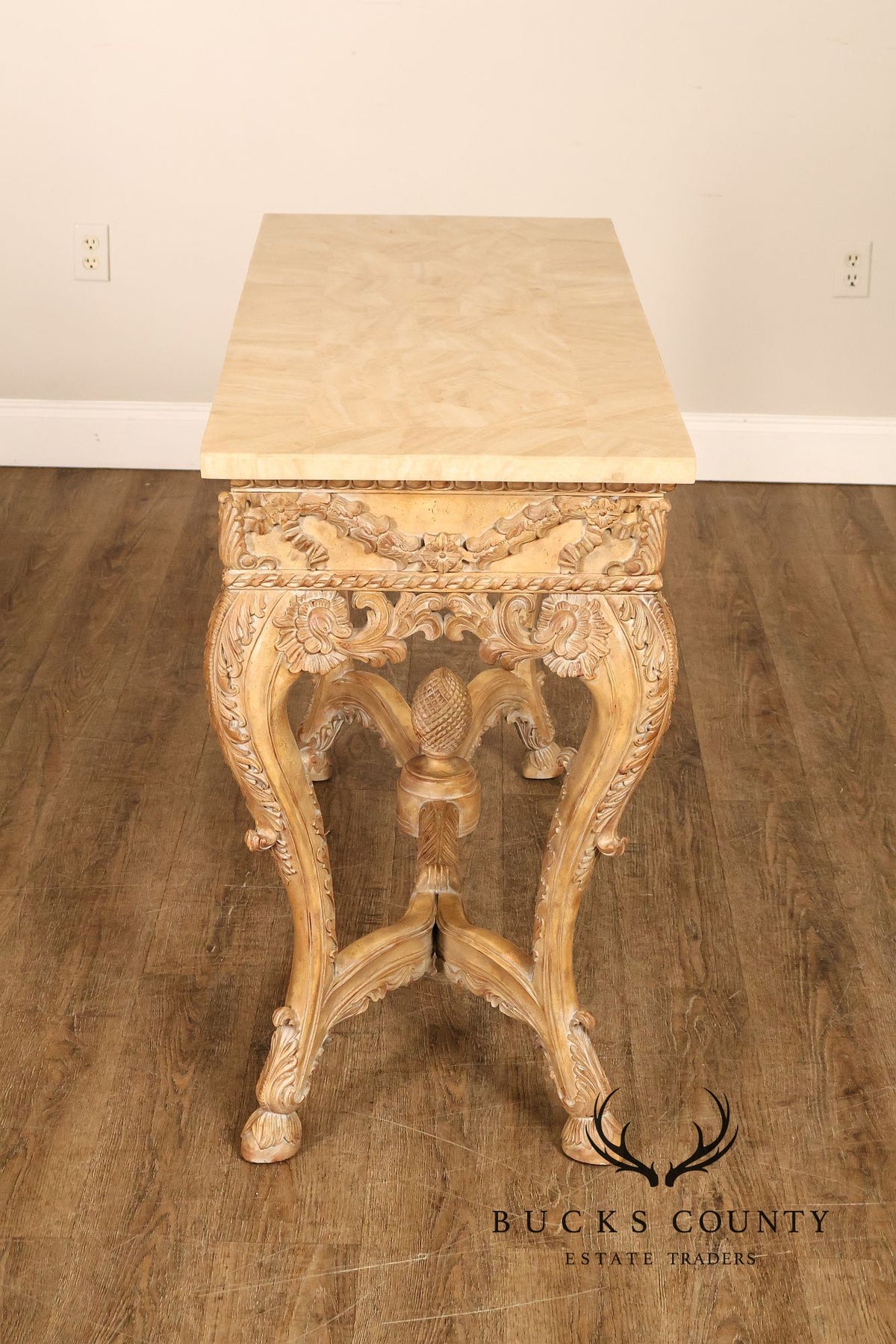 Maitland-Smith Rococo Style Carved Console Table With Tessellated Stone Top