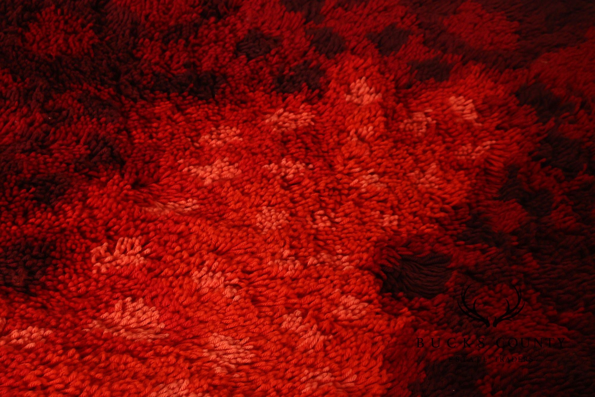 Mid Century Modern Scandinavian Rya Wool Abstract Red Shag Area Rug / Textile Wall Hanging by Ritva Puotila