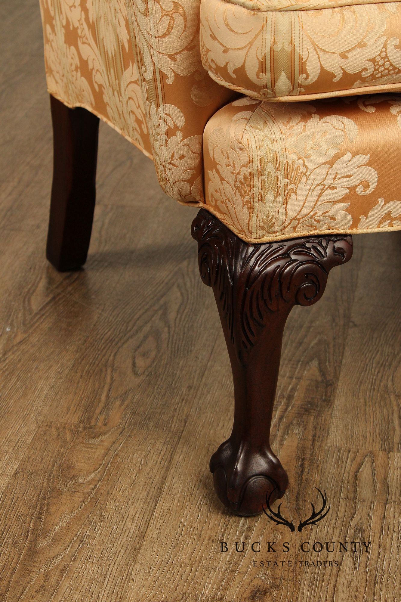 Georgian Style Pair of Carved Mahogany Wing Chairs