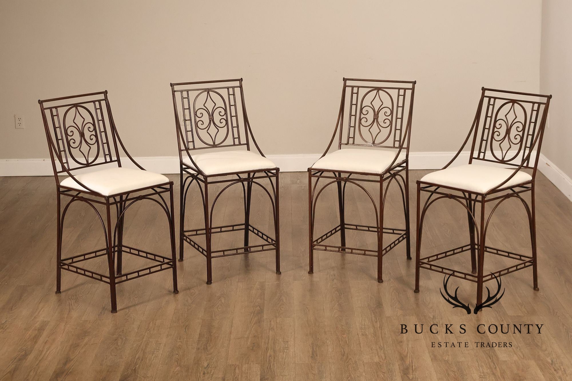 French Art Deco Style Set of Four Counter Stools
