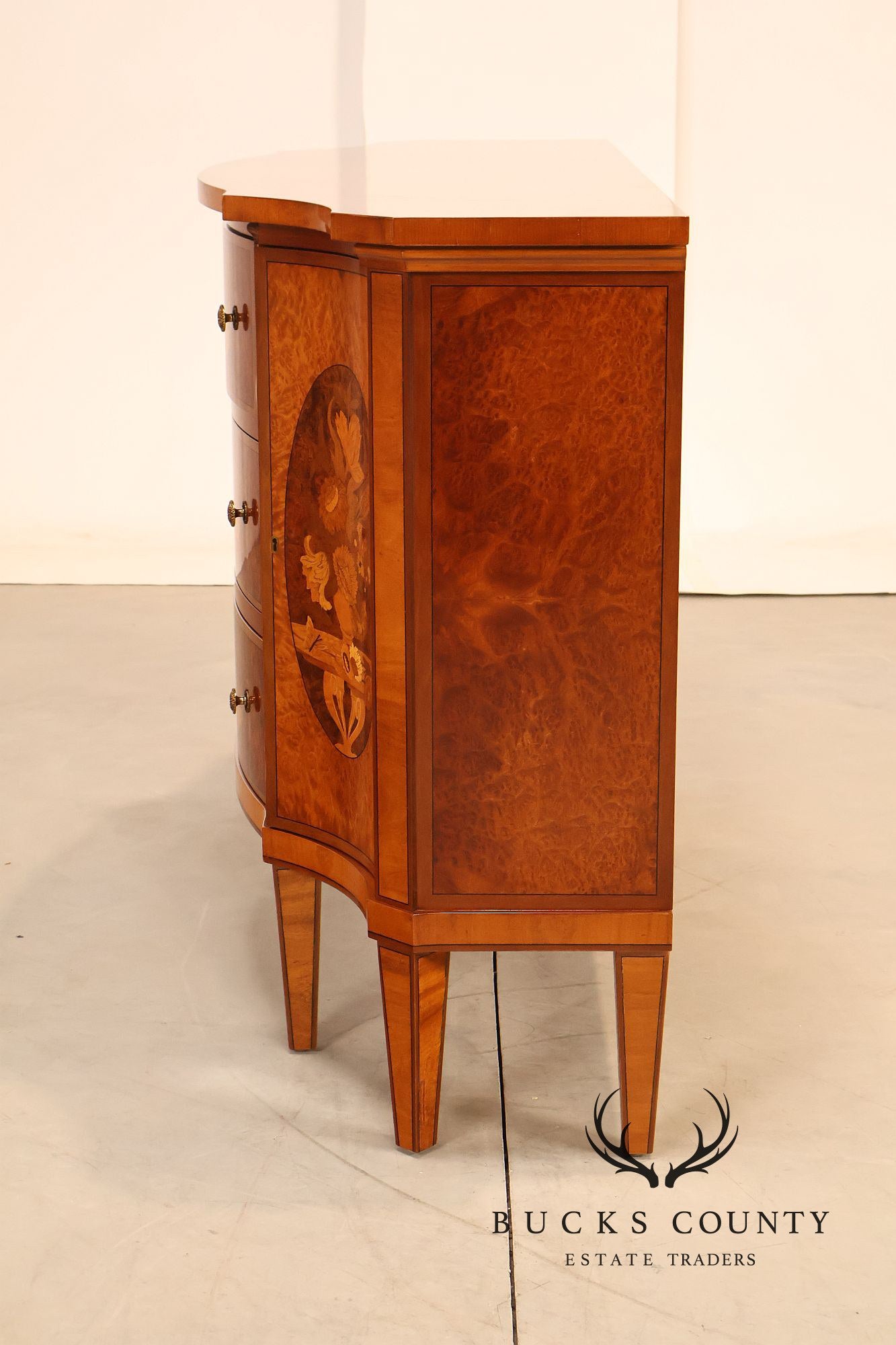 Italian Marquetry Inlaid Burl Wood Credenza Sideboard Server