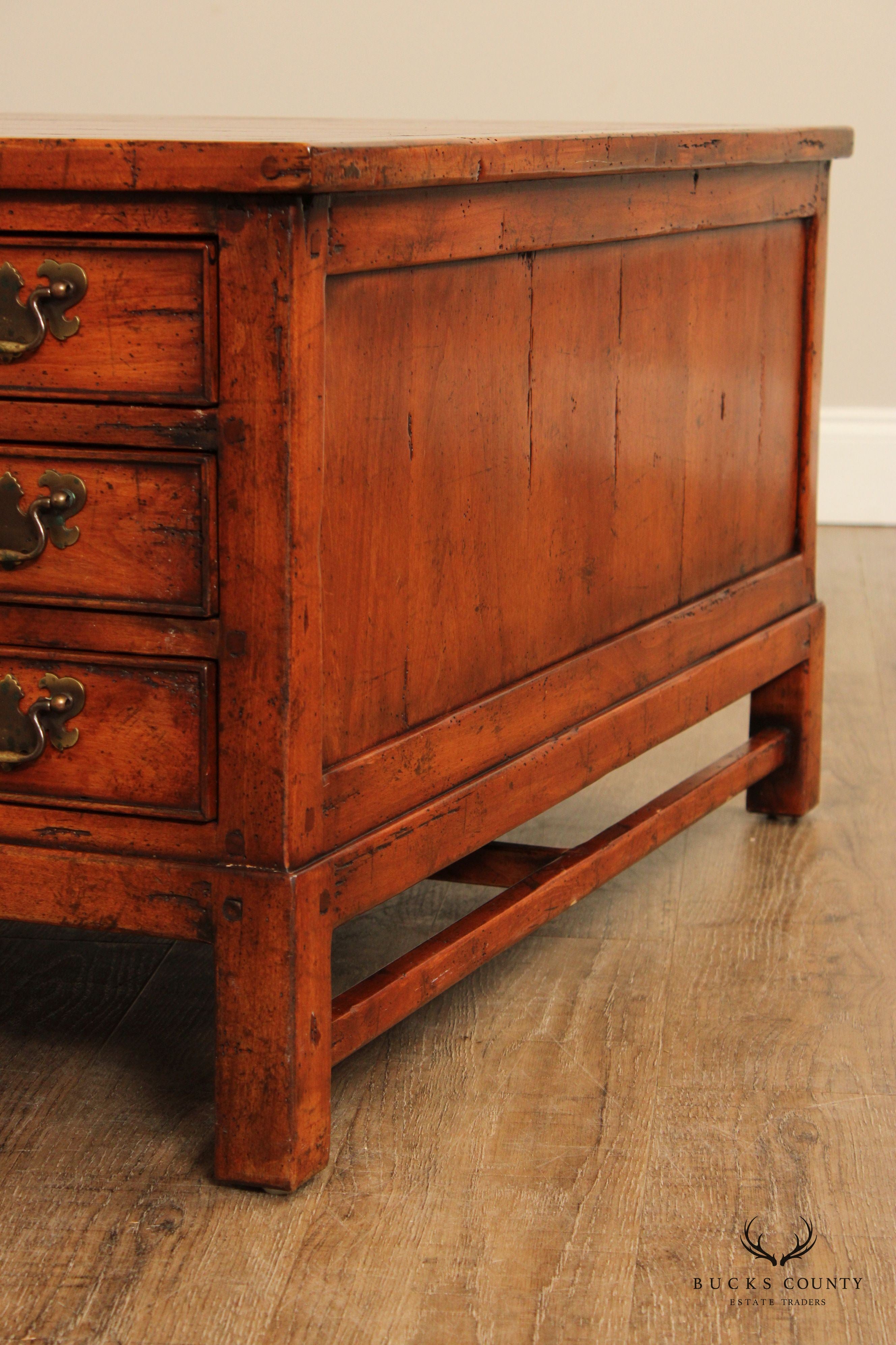 Rustic Distressed Finish Multi-Drawer Coffee Table