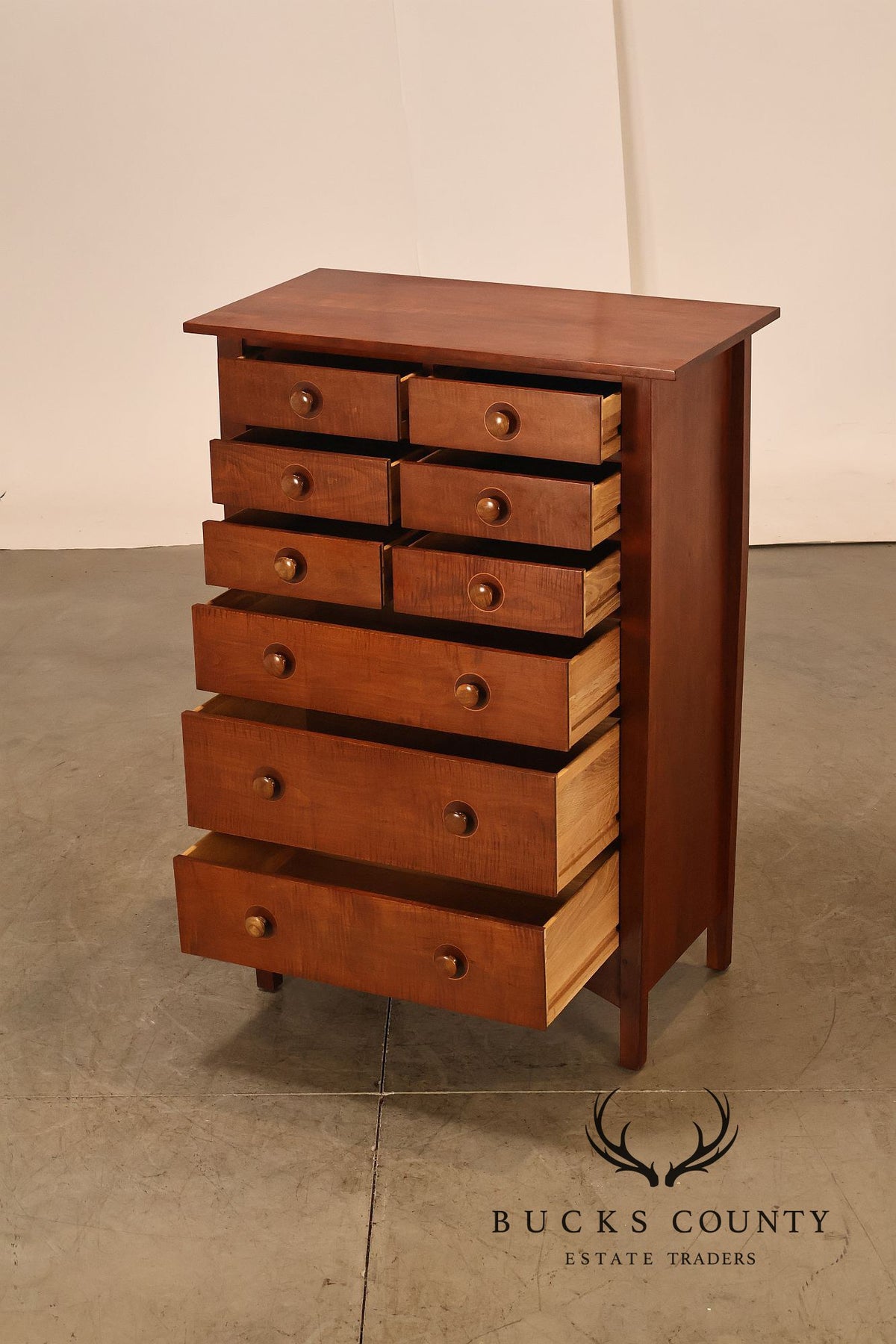 Stickley Mission Collection Harvey Ellis Cherry Inlaid Tall Chest Of Drawers