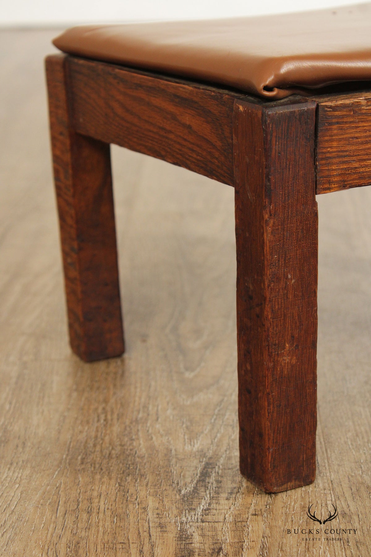 Mission Oak and Leather Foot Stool