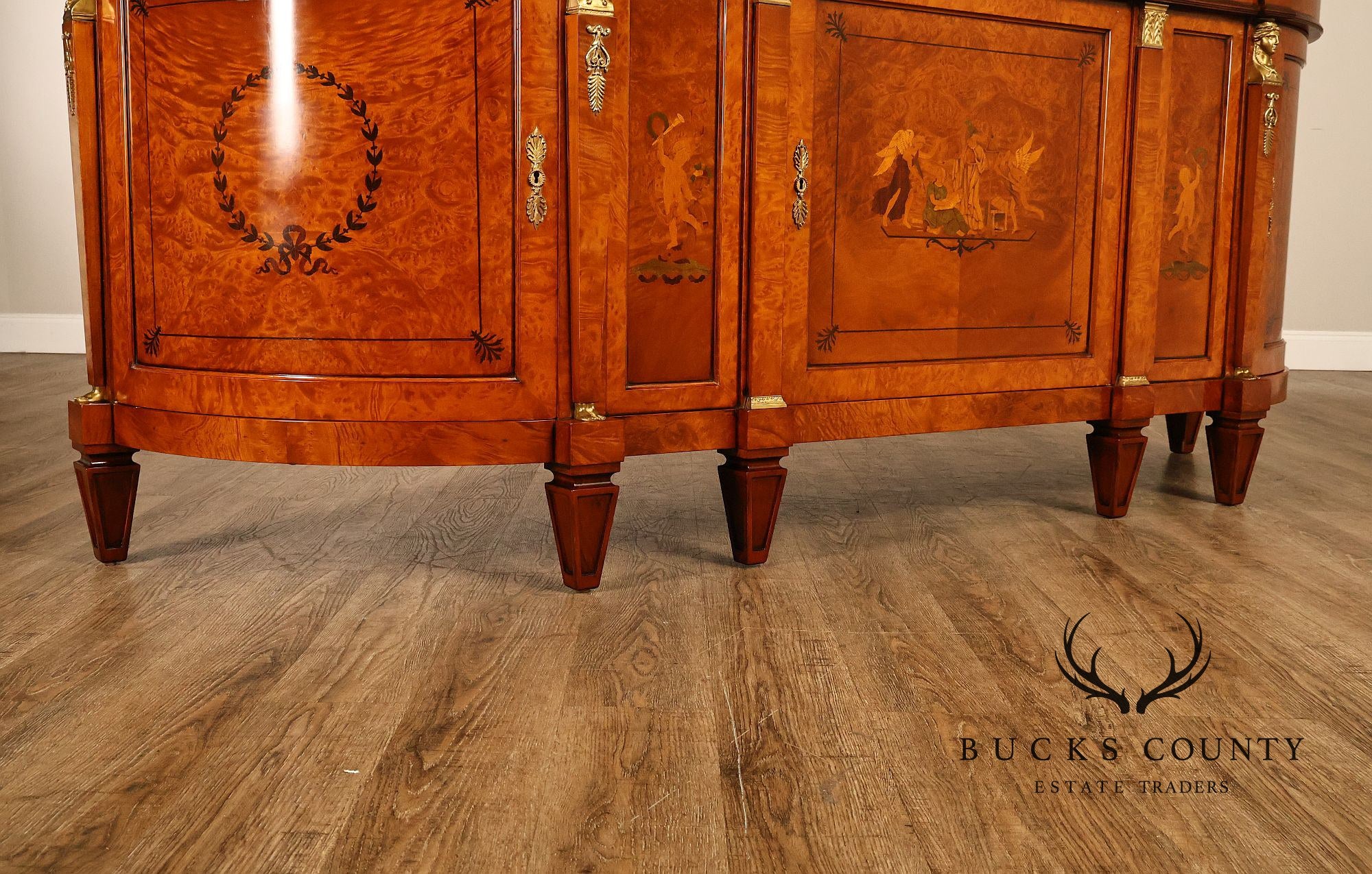 Rho Mobili D'Epoca Neoclassical Burl Wood Marquetry Inlaid Sideboard