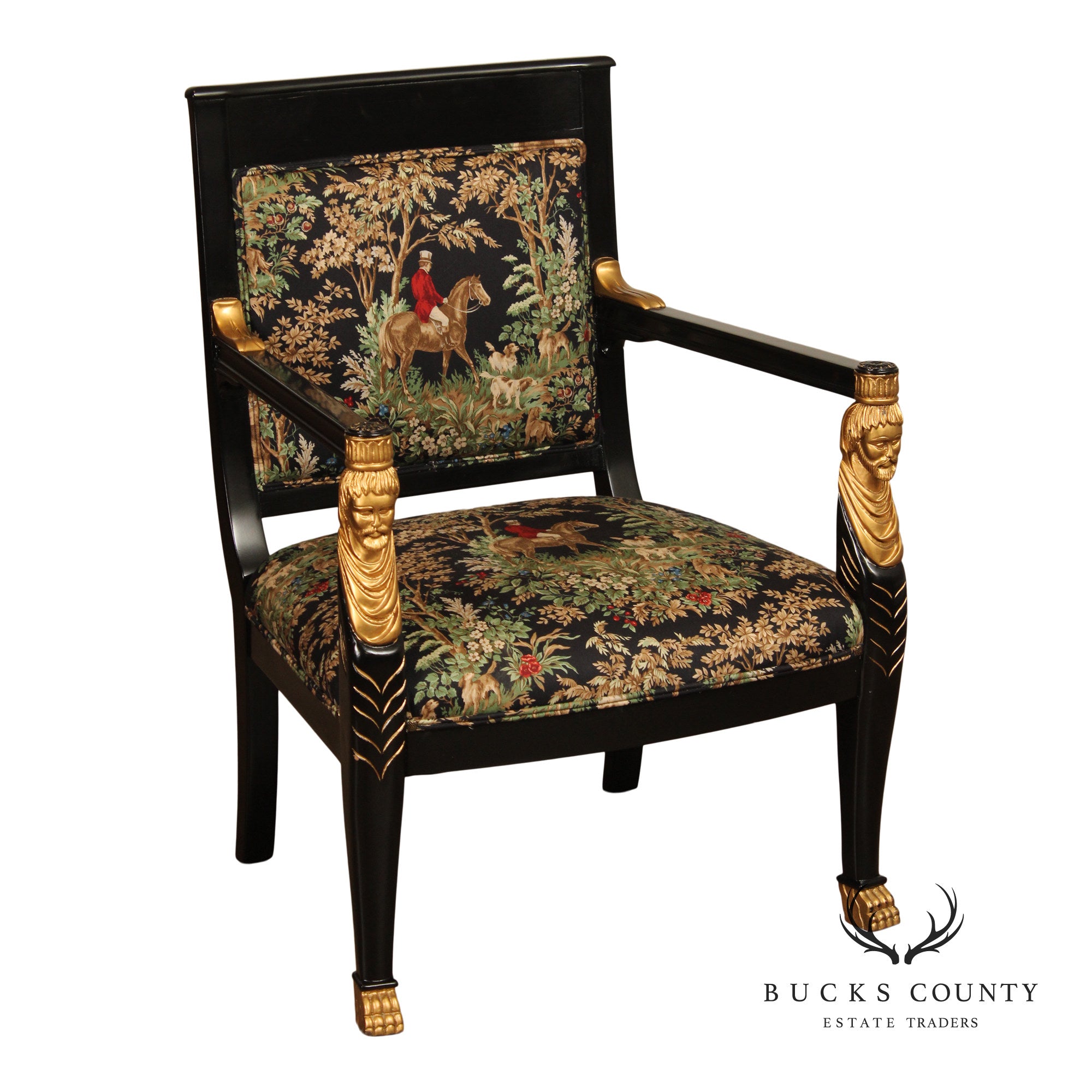 Empire Style Ebonized and Partial Gilt Armchair