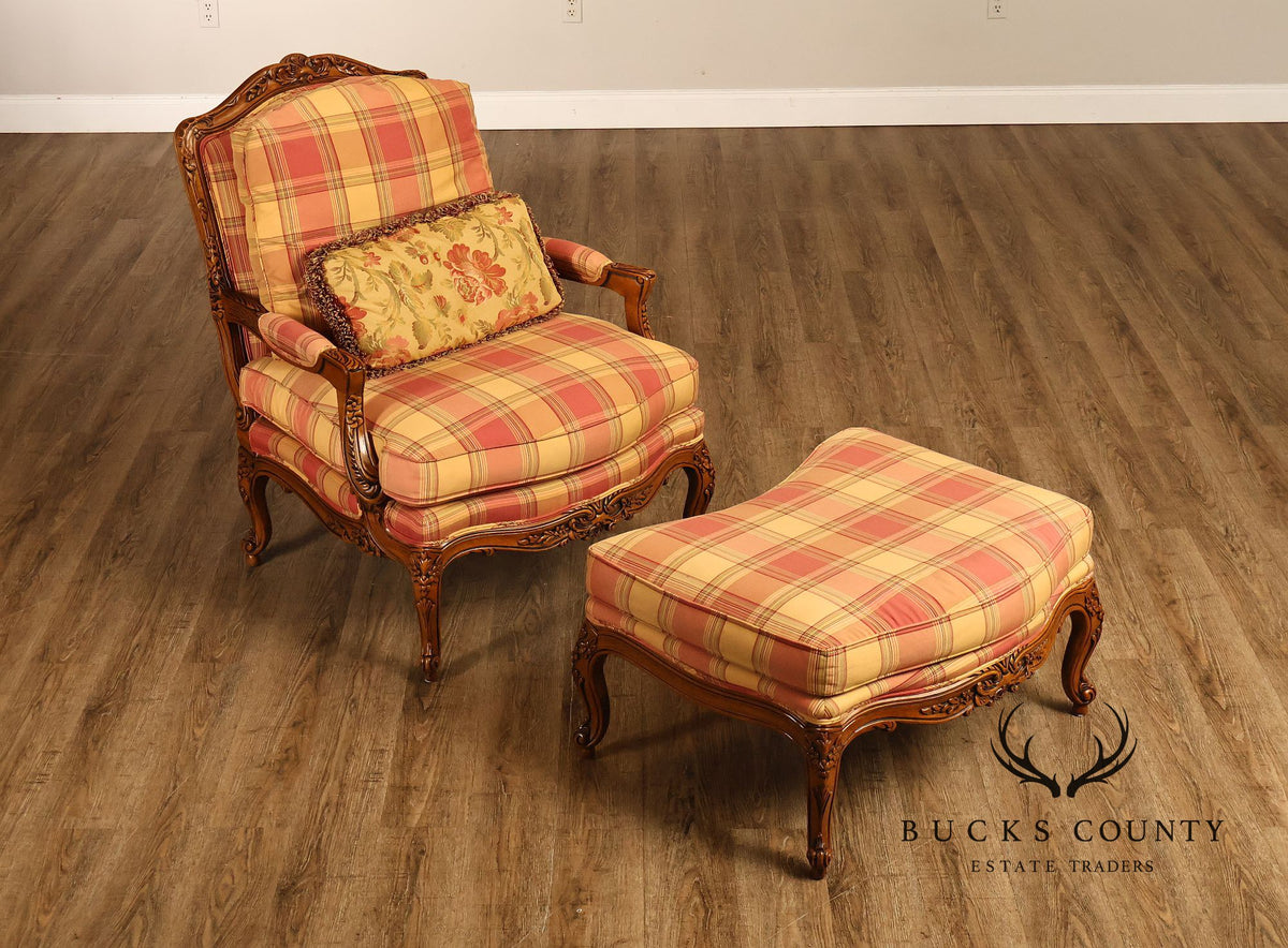 Sherrill Furniture French Louis XV Style Pair of Lounge Chairs with Ottomans
