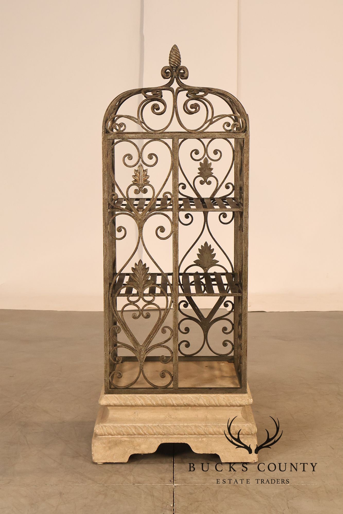 French Baroque Style Wrought Iron Scrollwork Birdcage Etagere Display Shelf