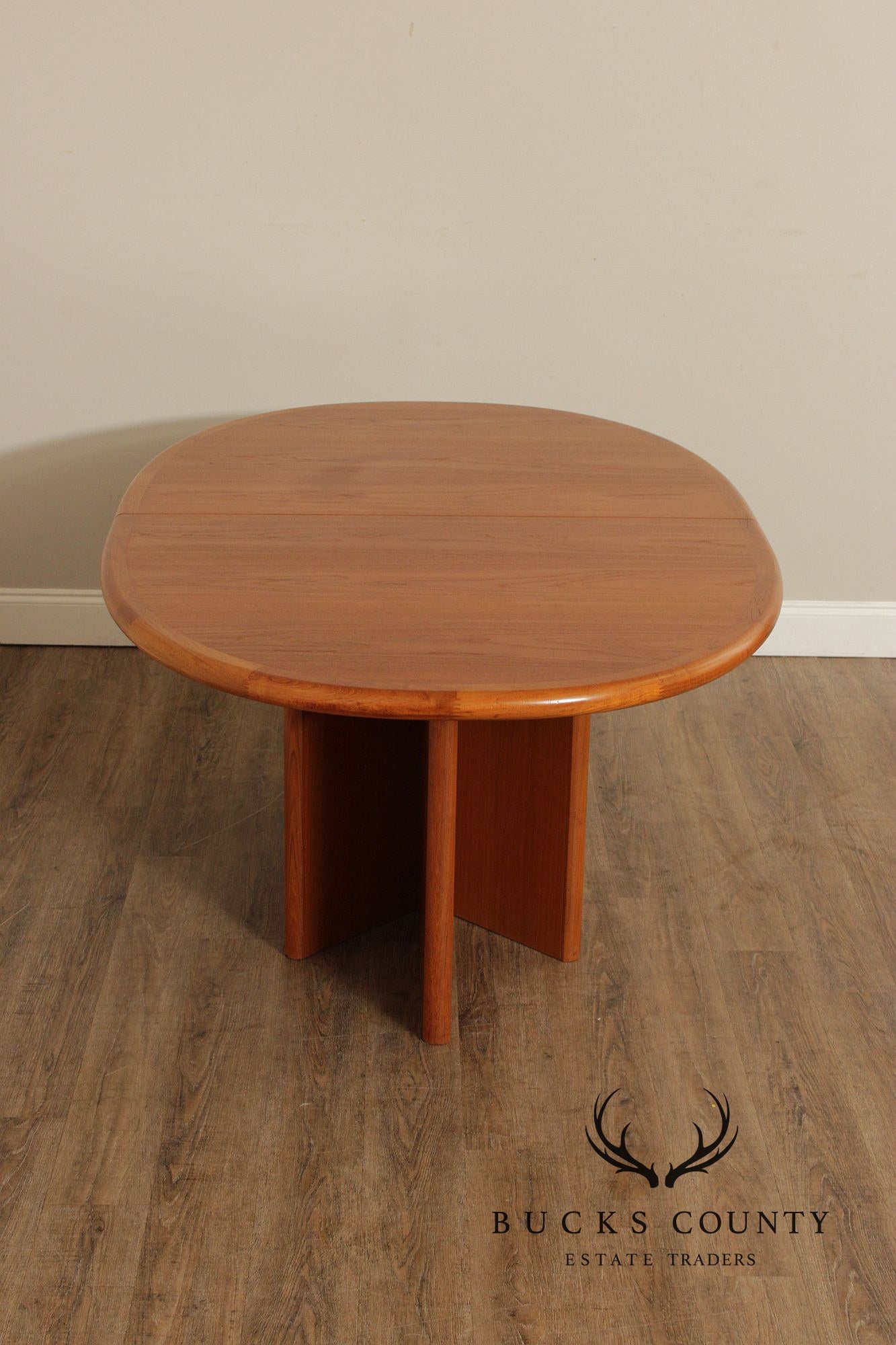 Ansager Møbler Danish Teak Pedestal Dining Table With Two Leaves