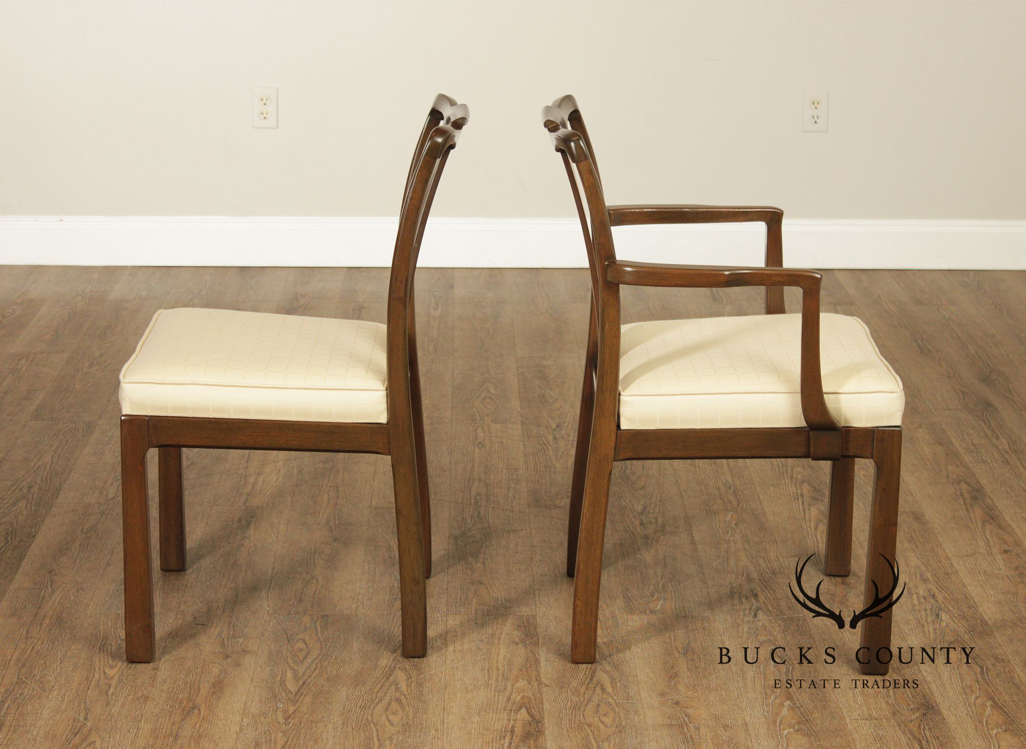 Mid Century Asian Influenced  Set of Six Mahogany Dining Chairs