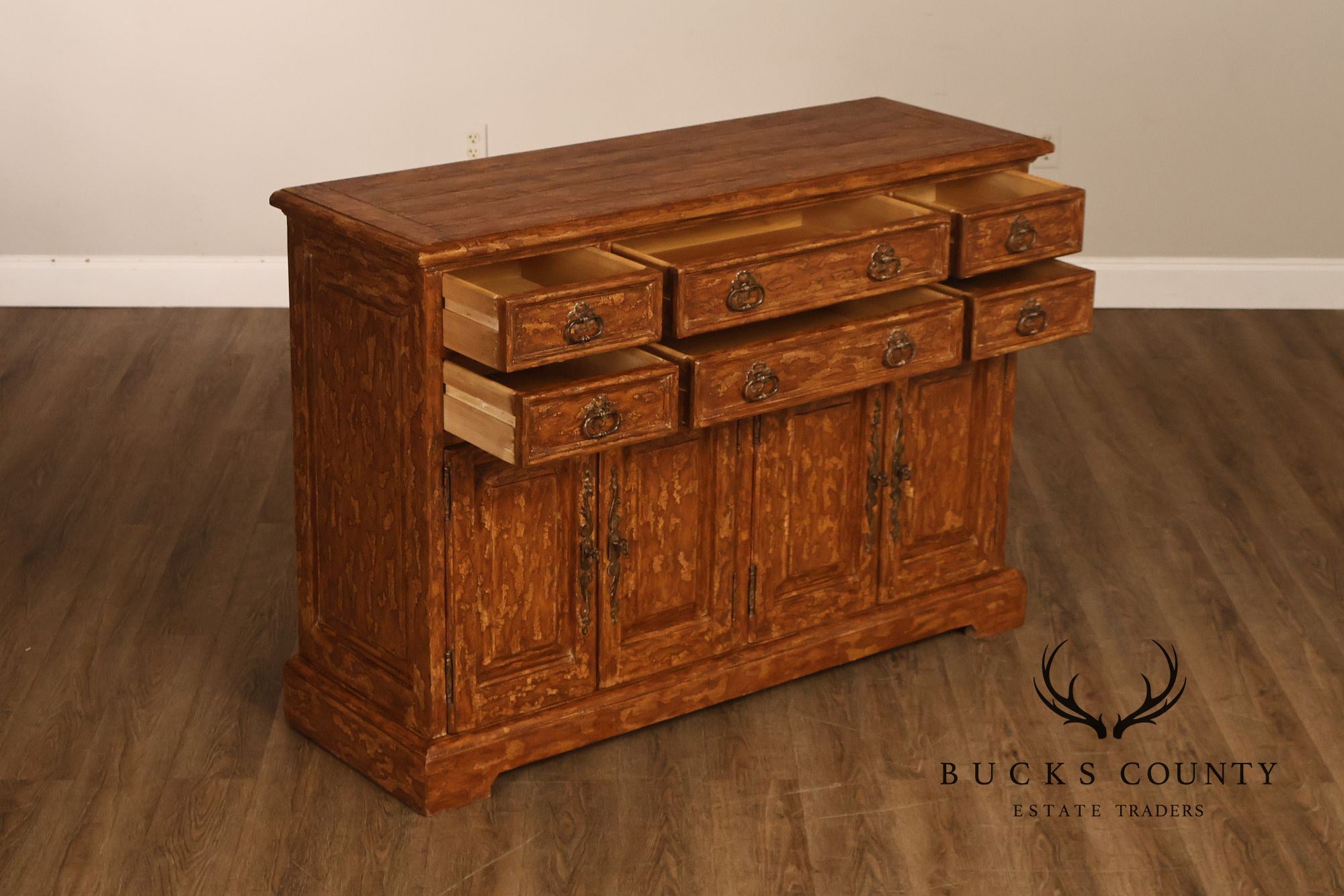 Bausman & Company Paint Decorated Four Door Sideboard Buffet Cabinet