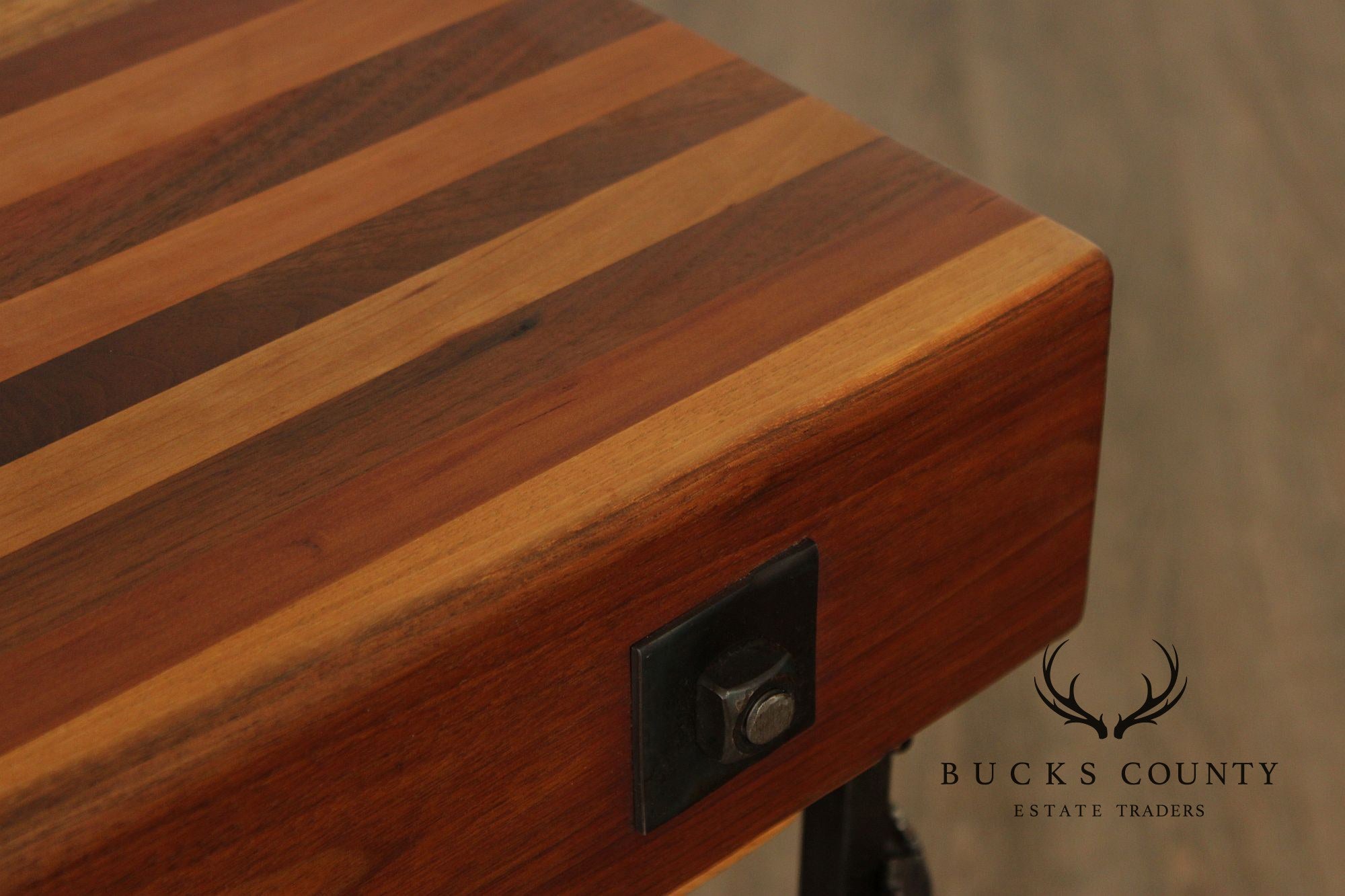 F.B. Farm Shenandoah Valley Butcher Block Iron Base Console Table & Wine Rack