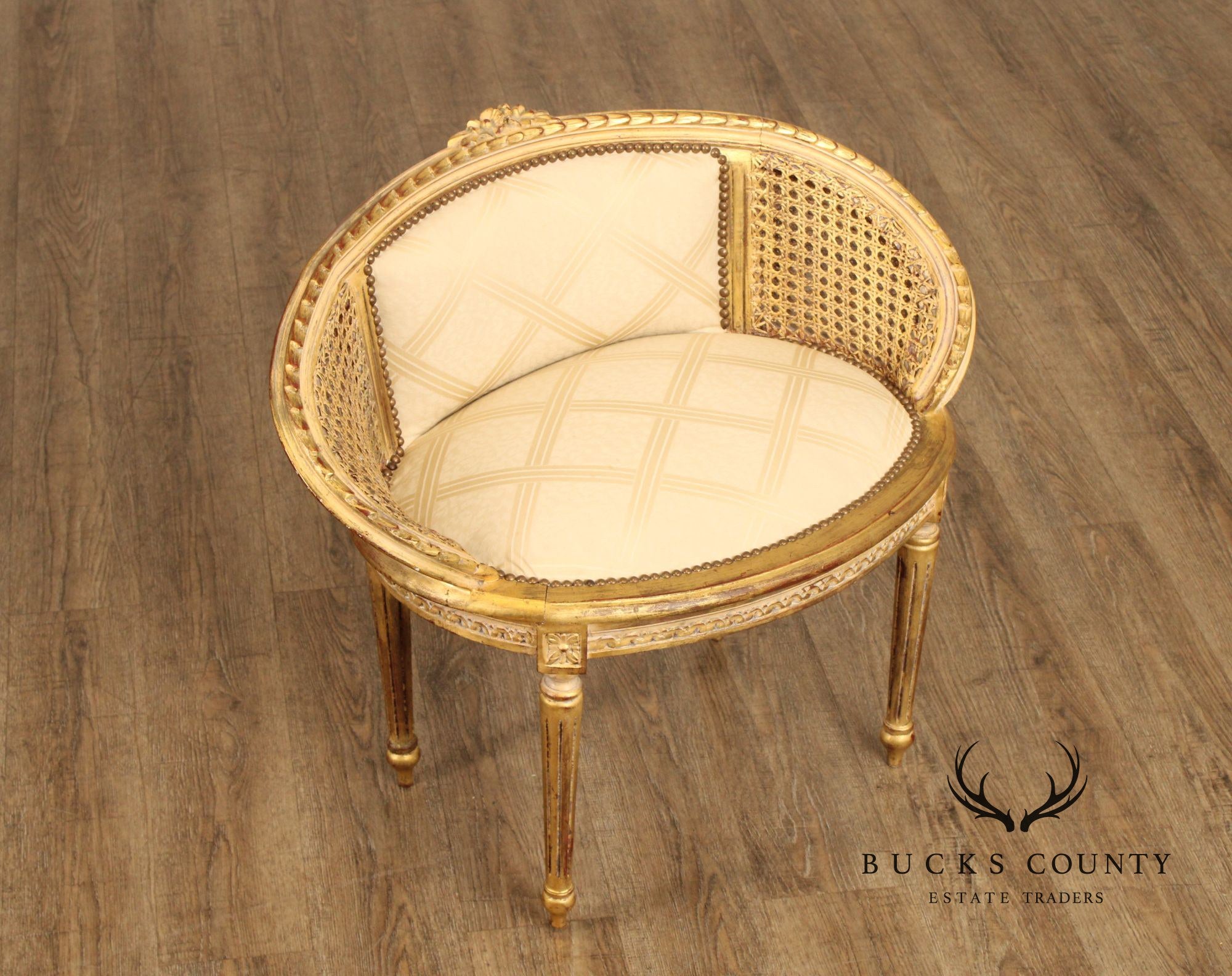 French Louis XVI Style Giltwood and Caned Vanity Stool