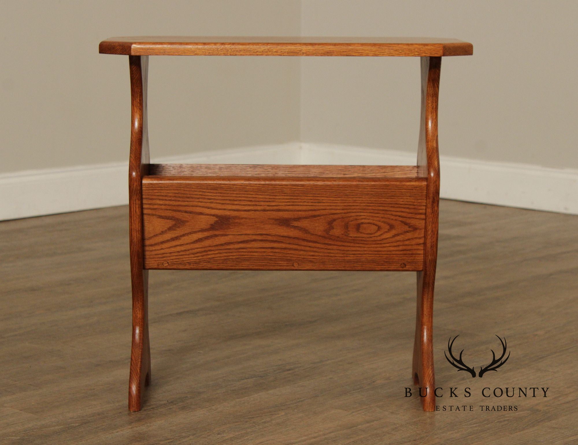 Vintage Oak Magazine Rack Side Table