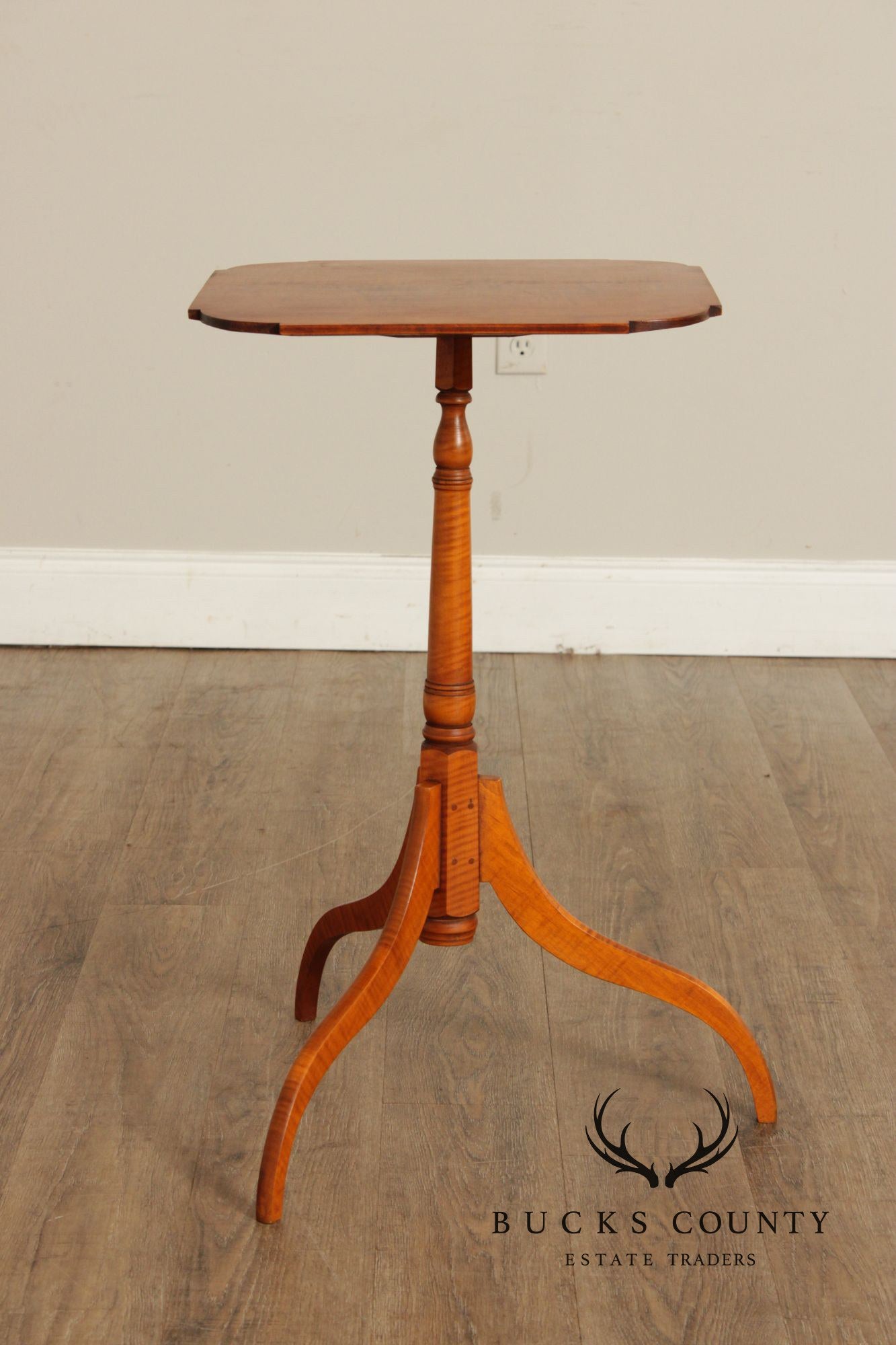 Eldred Wheeler Early American Style Tiger Maple Candlestand