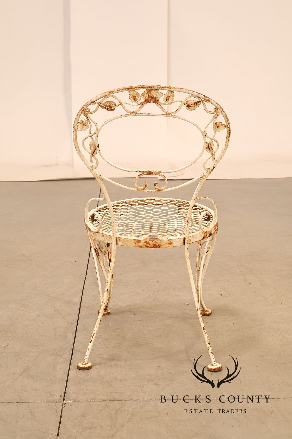 Vintage Woodard White Painted Wrought Iron Garden Chair