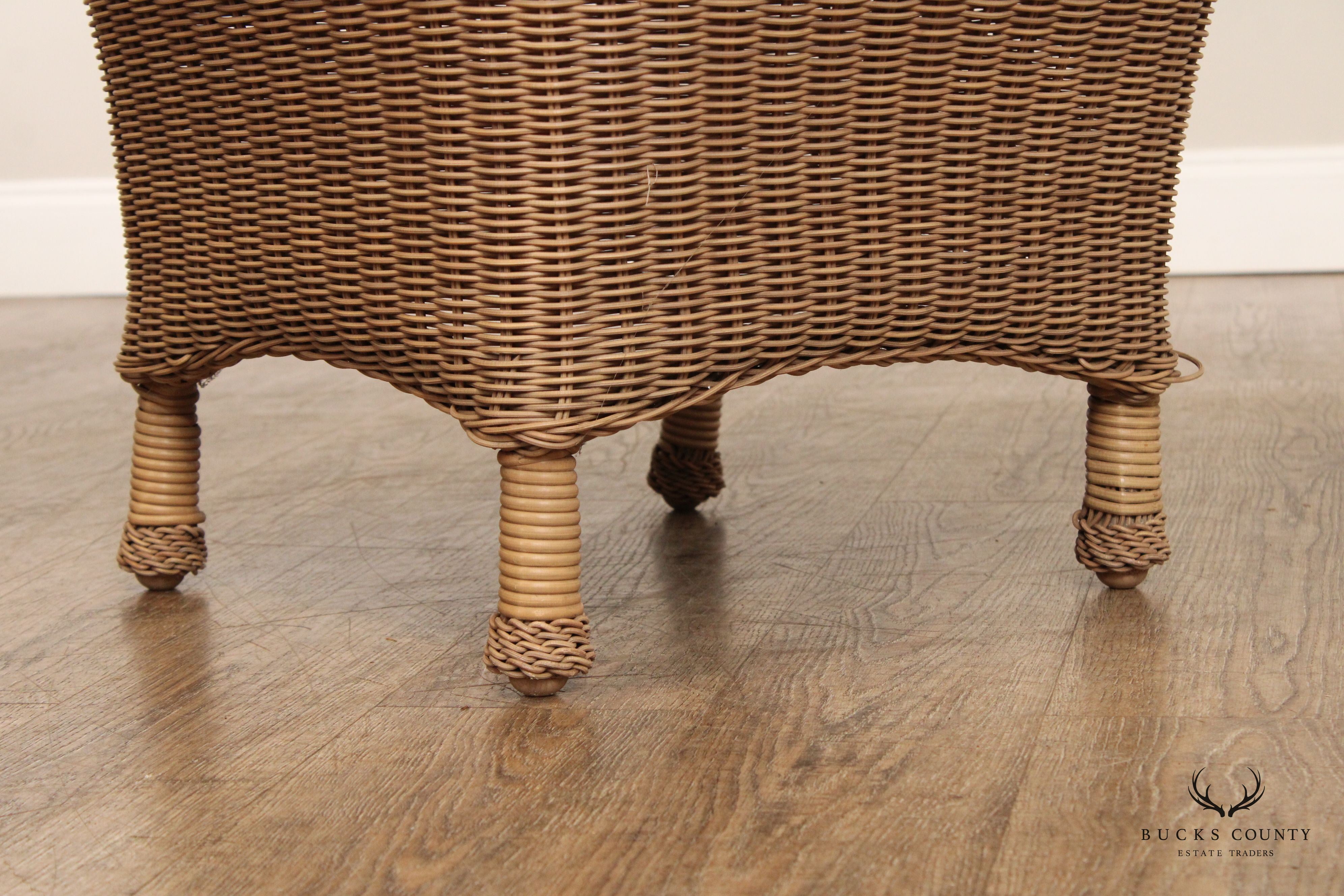 Woven Wicker Outdoor Patio Glass Top Side Table