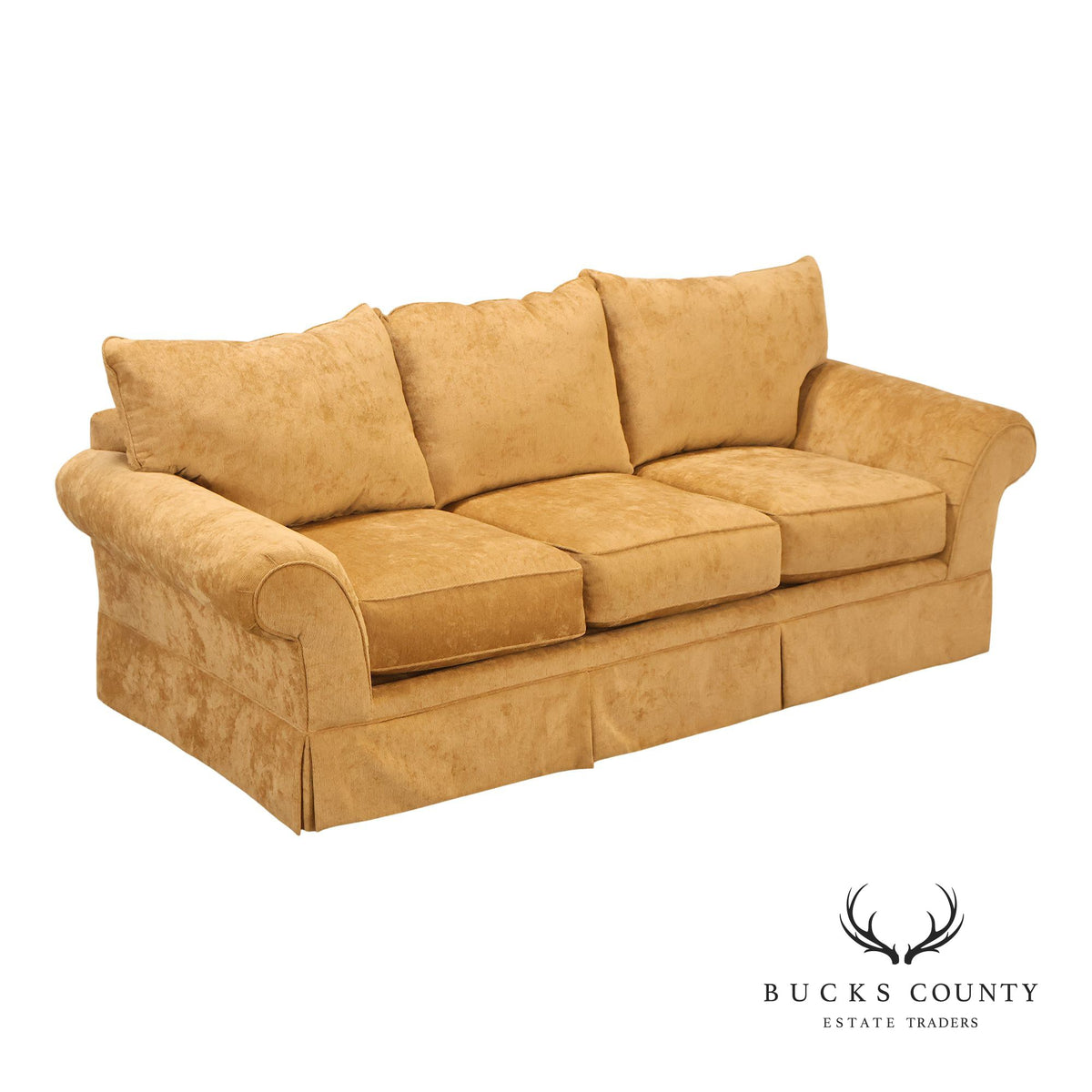 Traditional Gold Chenille Upholstered Three Cushion Sofa