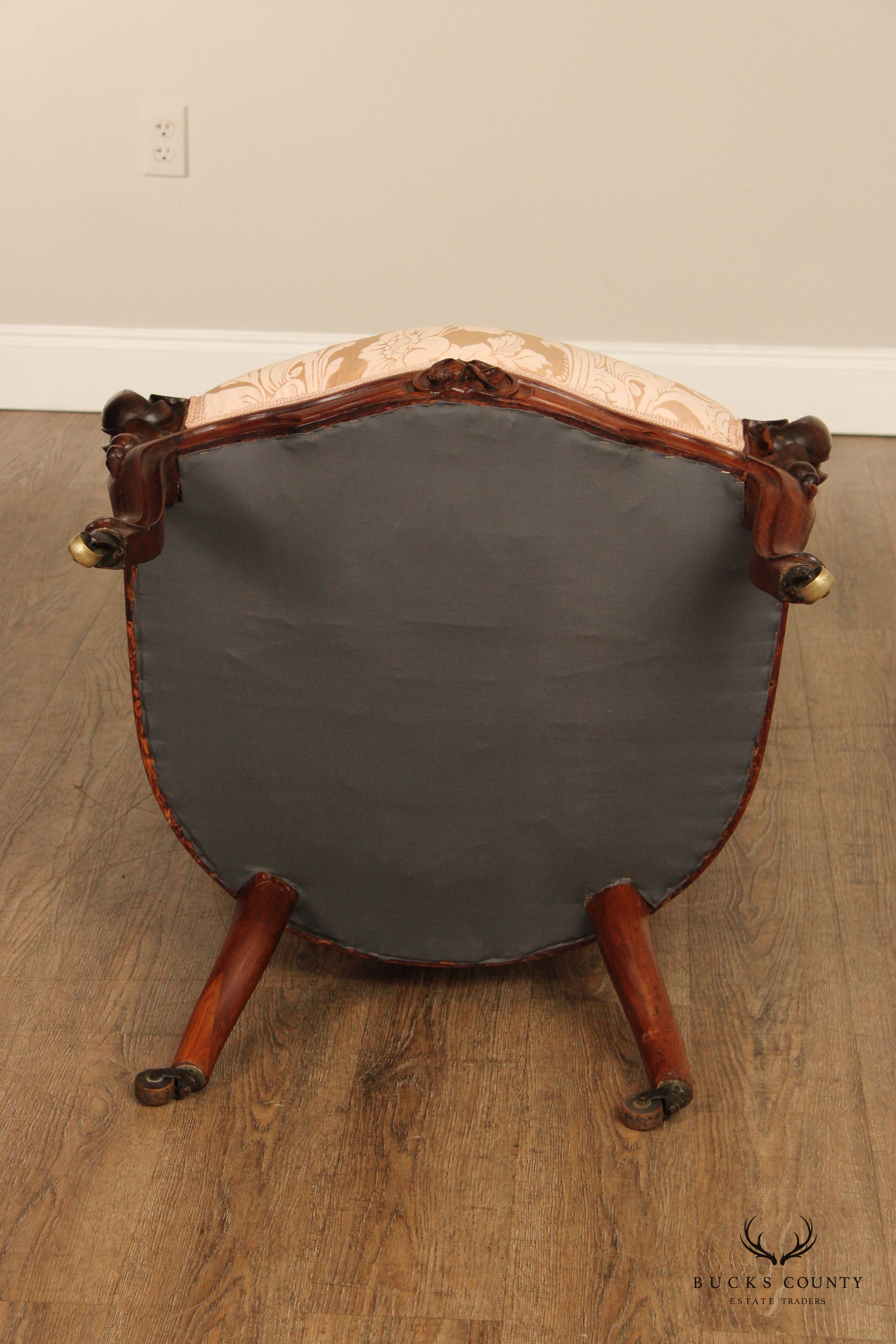 Antique Victorian Pair of Carved Walnut Armchairs