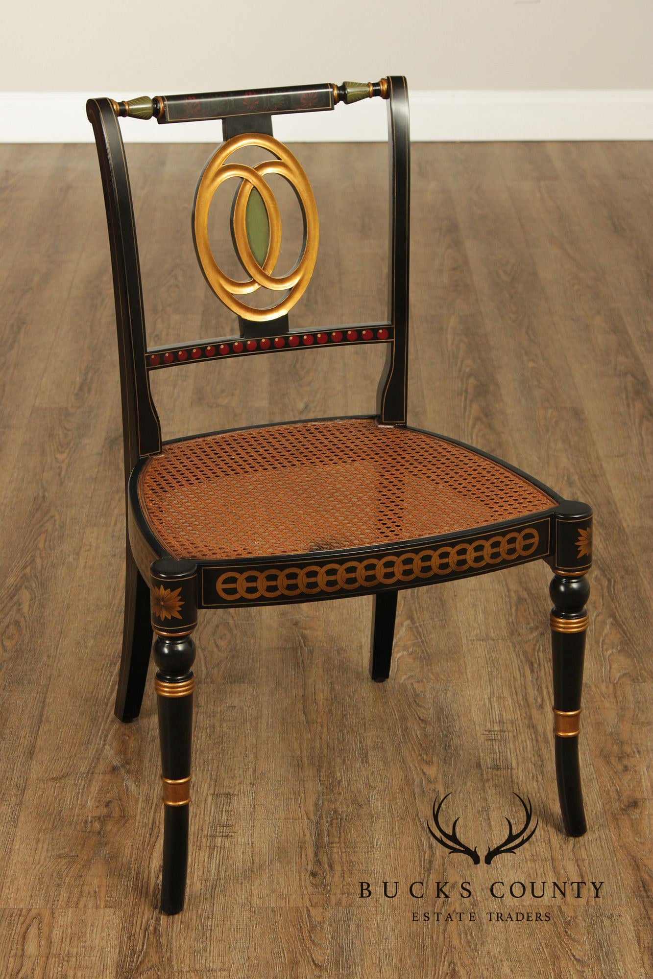 Theodore Alexander Regency Style Set Of Eight Painted And Gilt Dining Chairs
