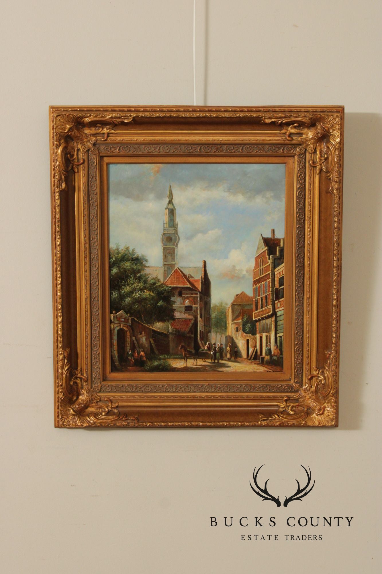 Italian Village Scene Oil Painting, Signed