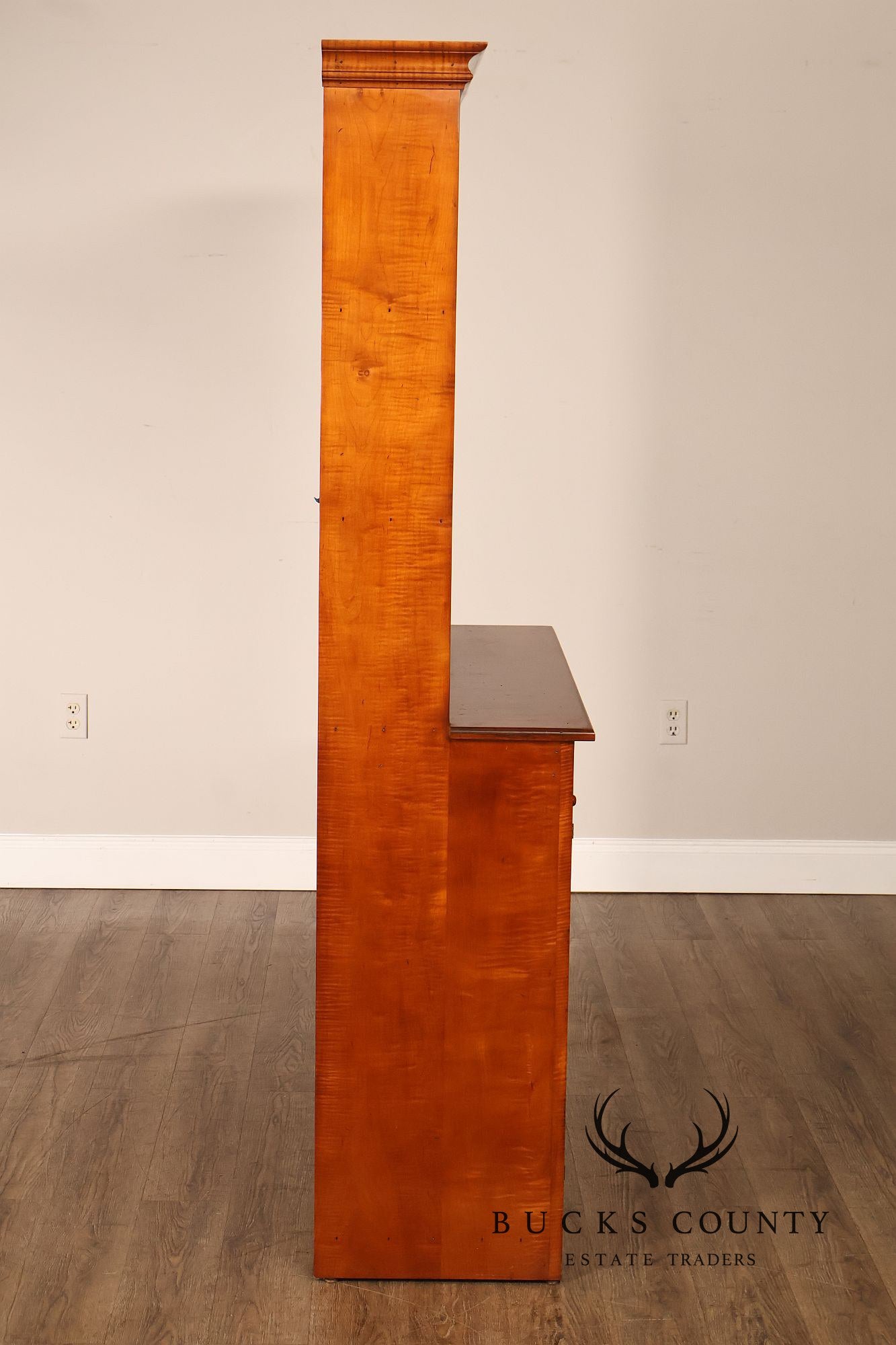 Tiger Maple Custom Step Back Hutch With Upper Open Shelving