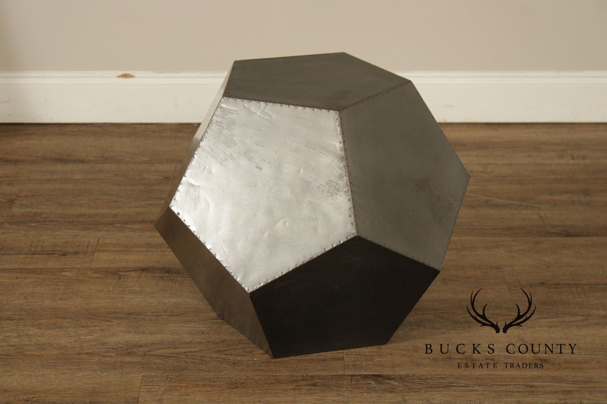 Restoration Hardware Industrial Style Zinc Polyhedron Side Tables Pair