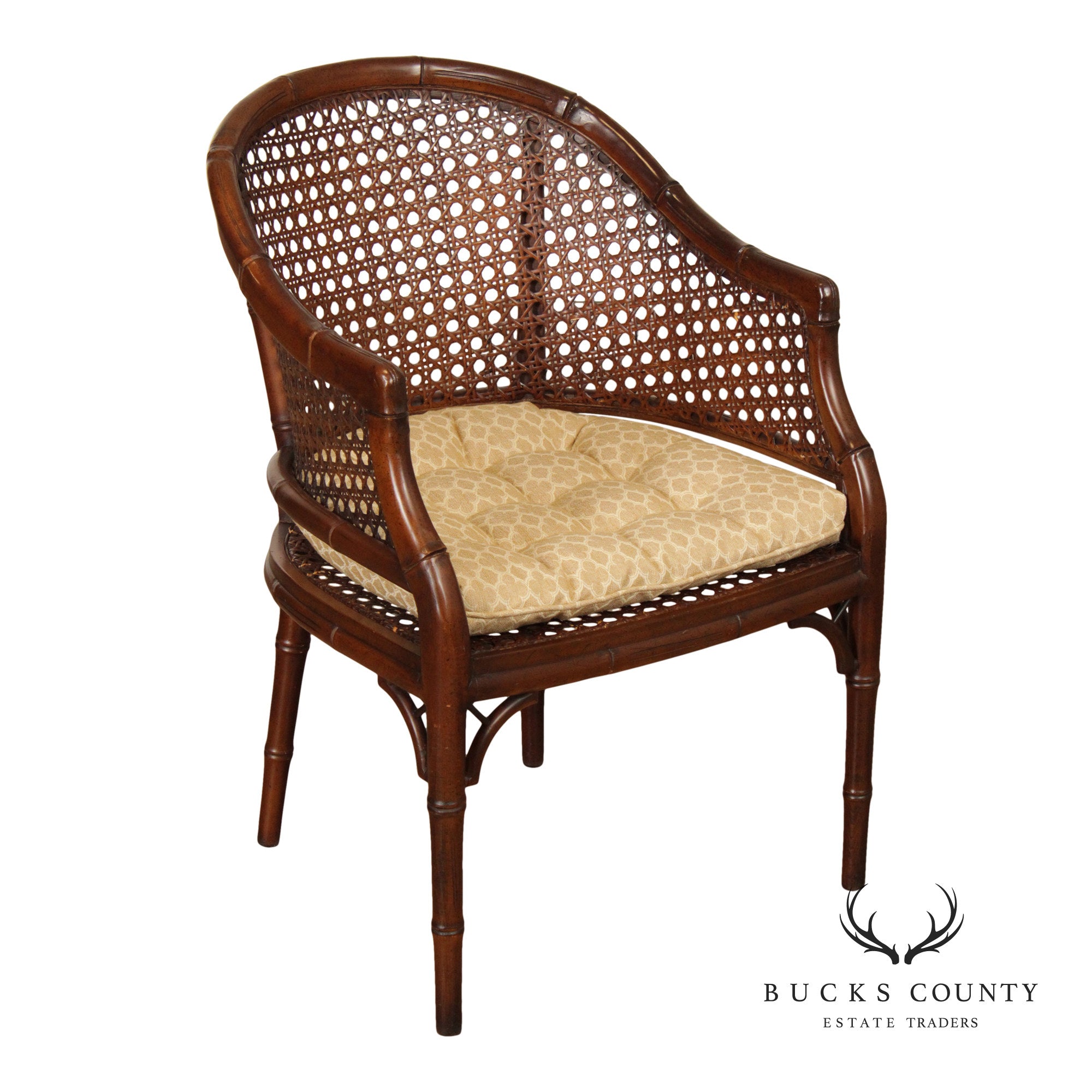 Hollywood Regency Caned Faux Bamboo Armchair