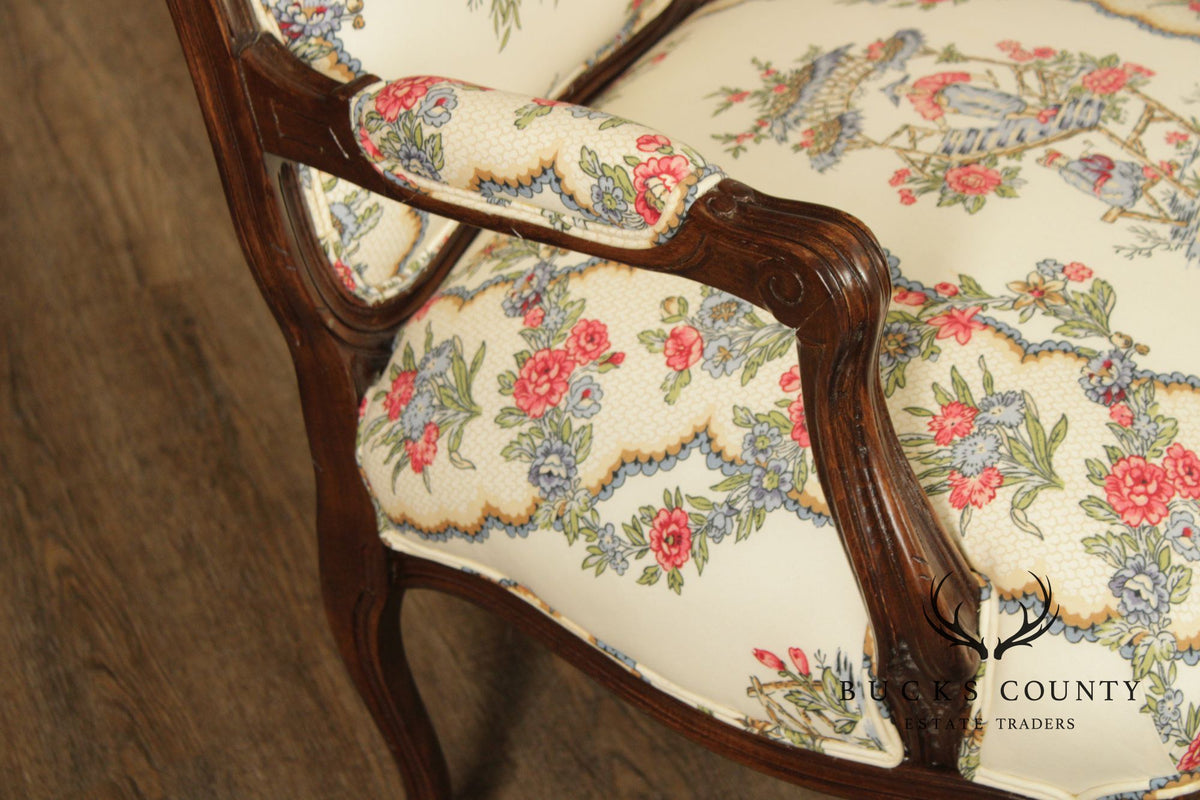 French Louis XV Style Mahogany Fauteuil Armchair