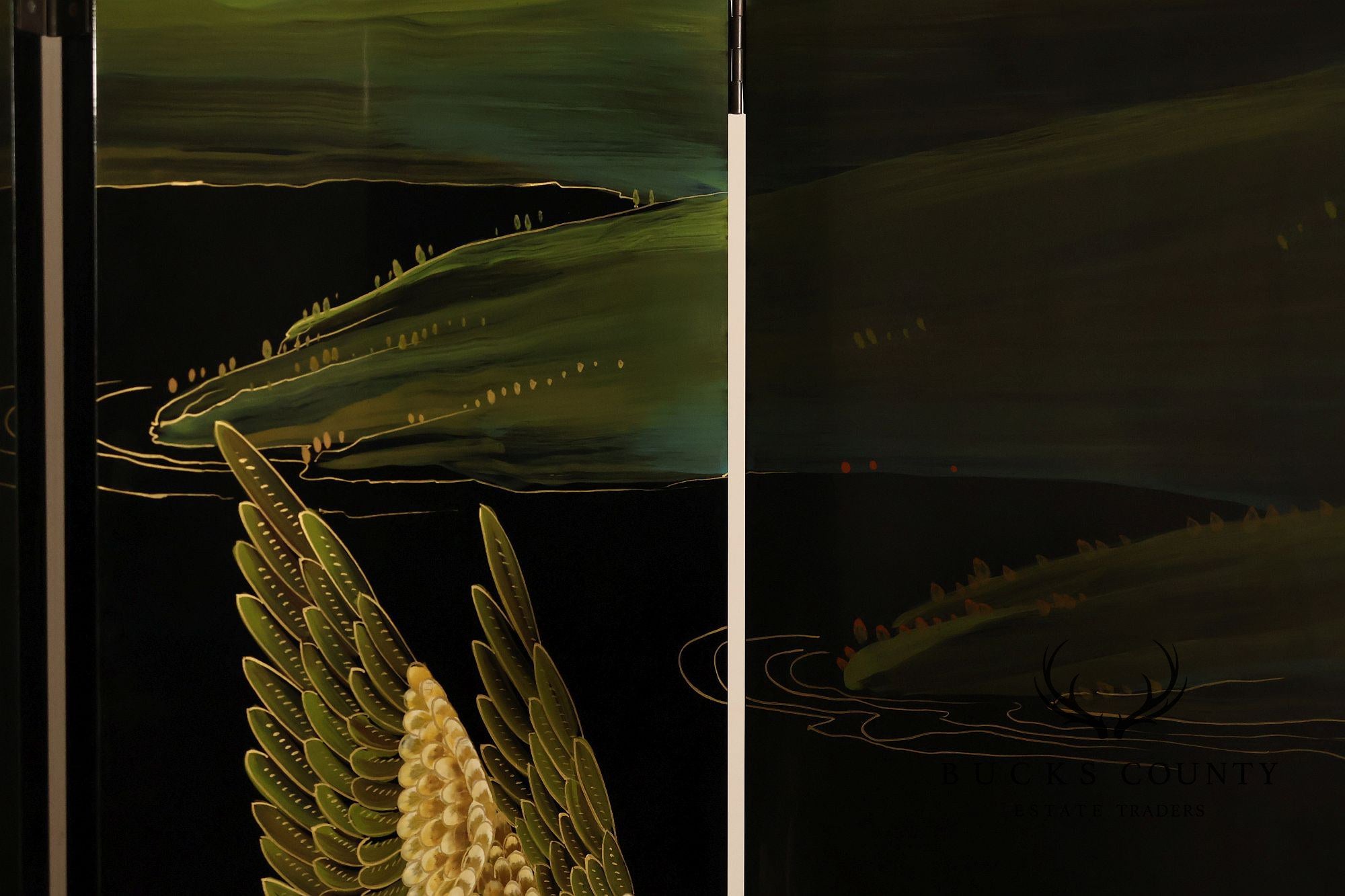 Japanese Style Hand Painted Lacquered Six-Panel Room Divider