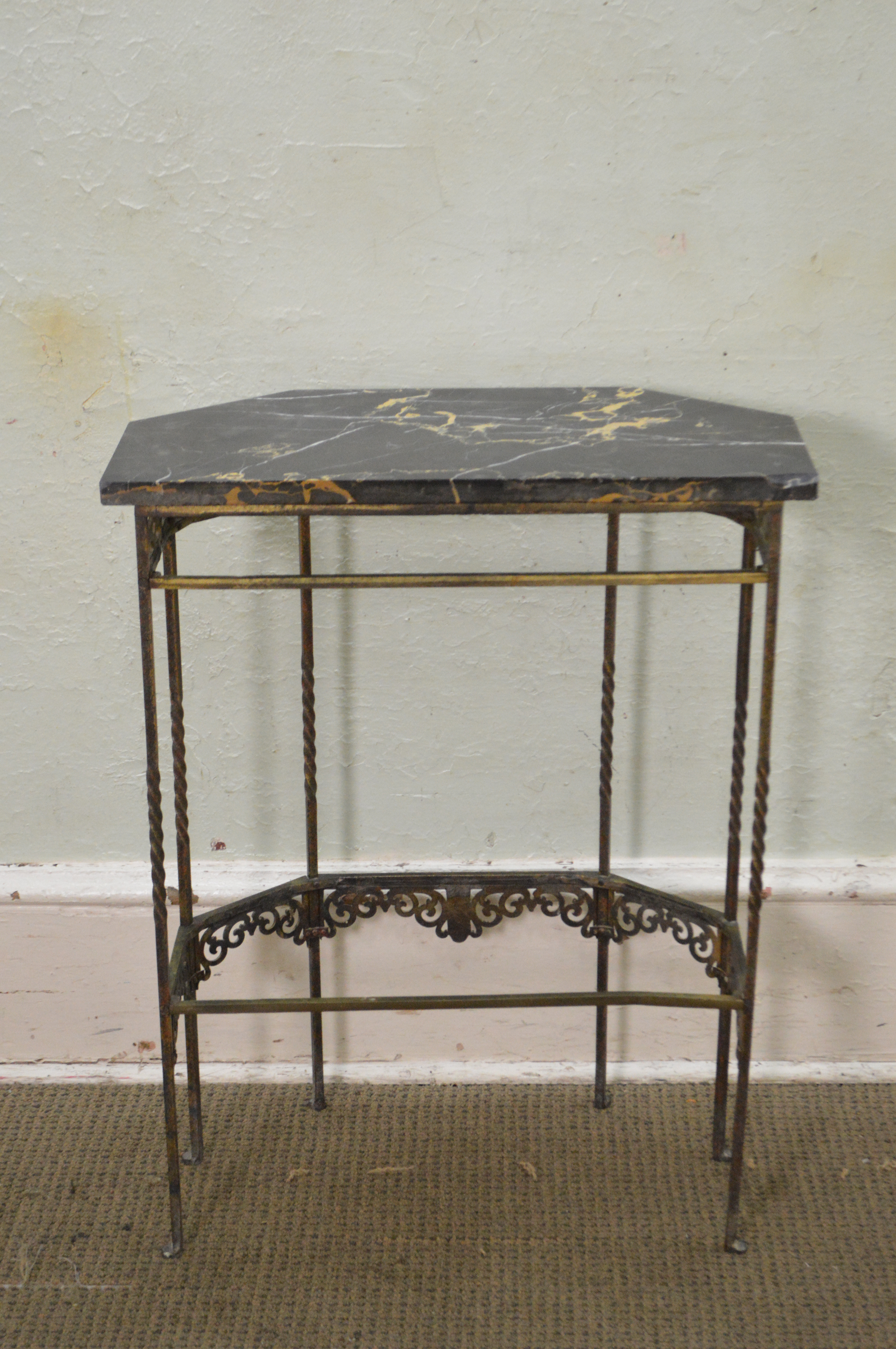 1930s Bronze & Iron Marble Top Console w/ Mirror (possible Oscar Bach)