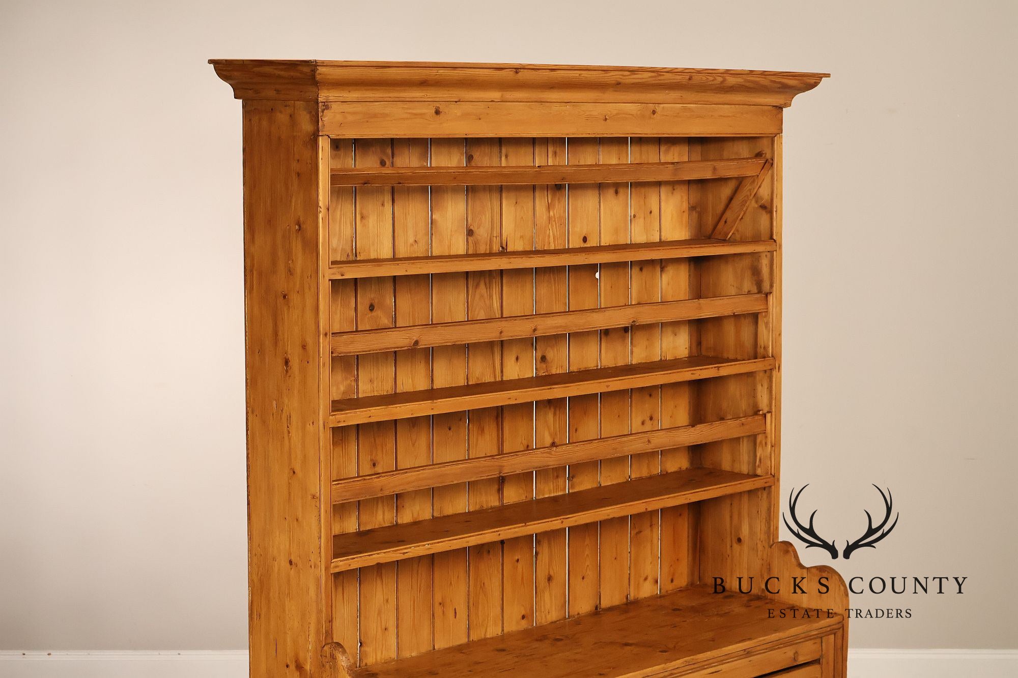 Antique English Farmhouse Pine Open Hutch Pantry Cupboard