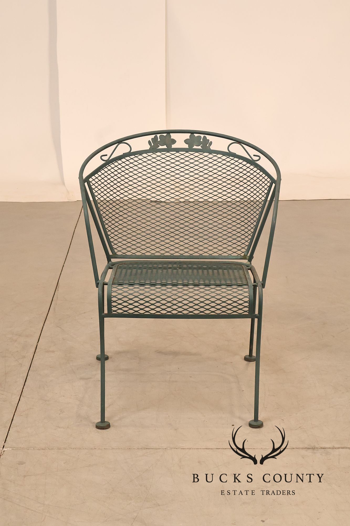 Vintage Wrought Iron Round Patio Table And Four Chairs Set