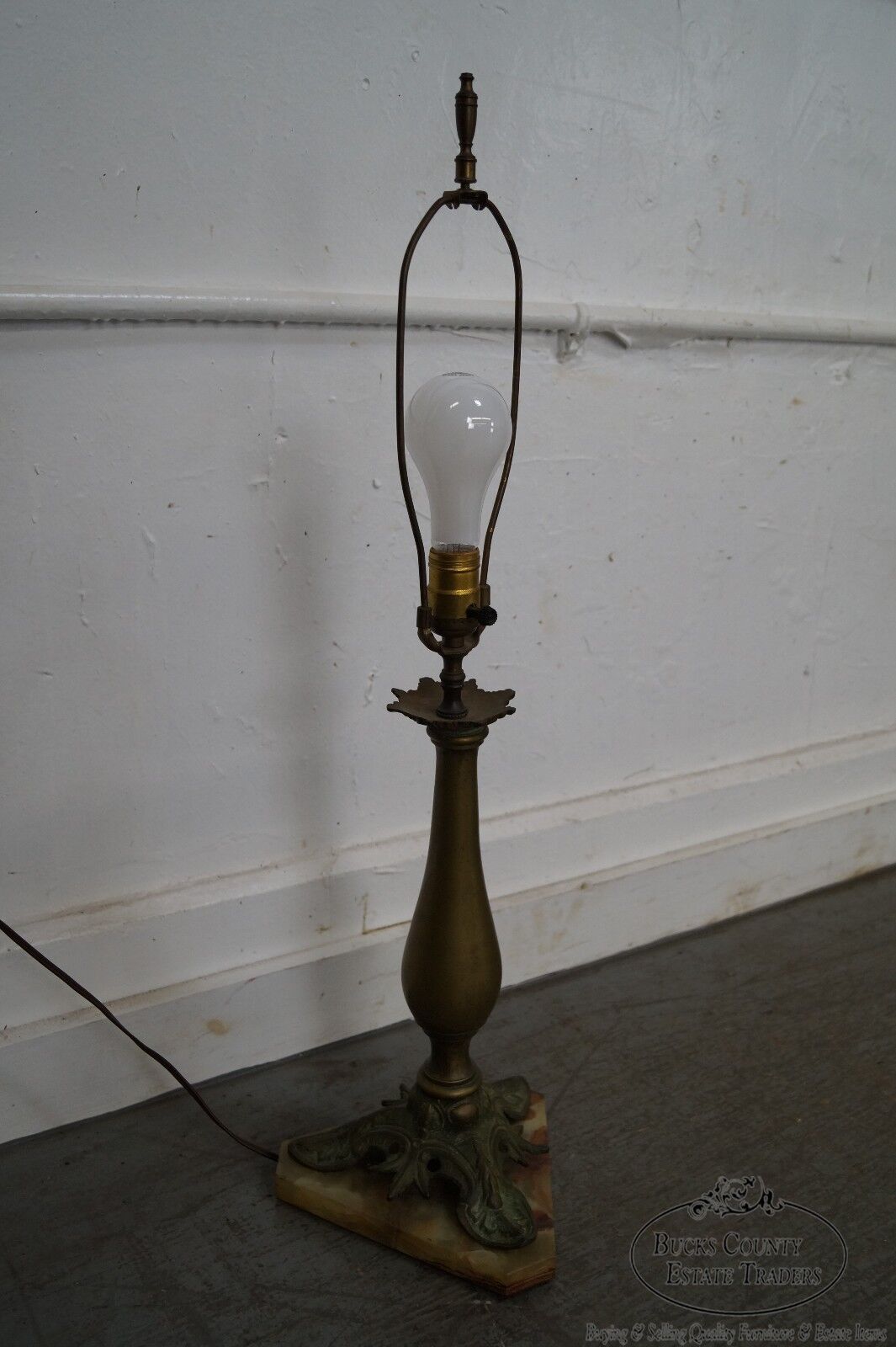 Vintage Pair of Brass & Onyx Column Table Lamps