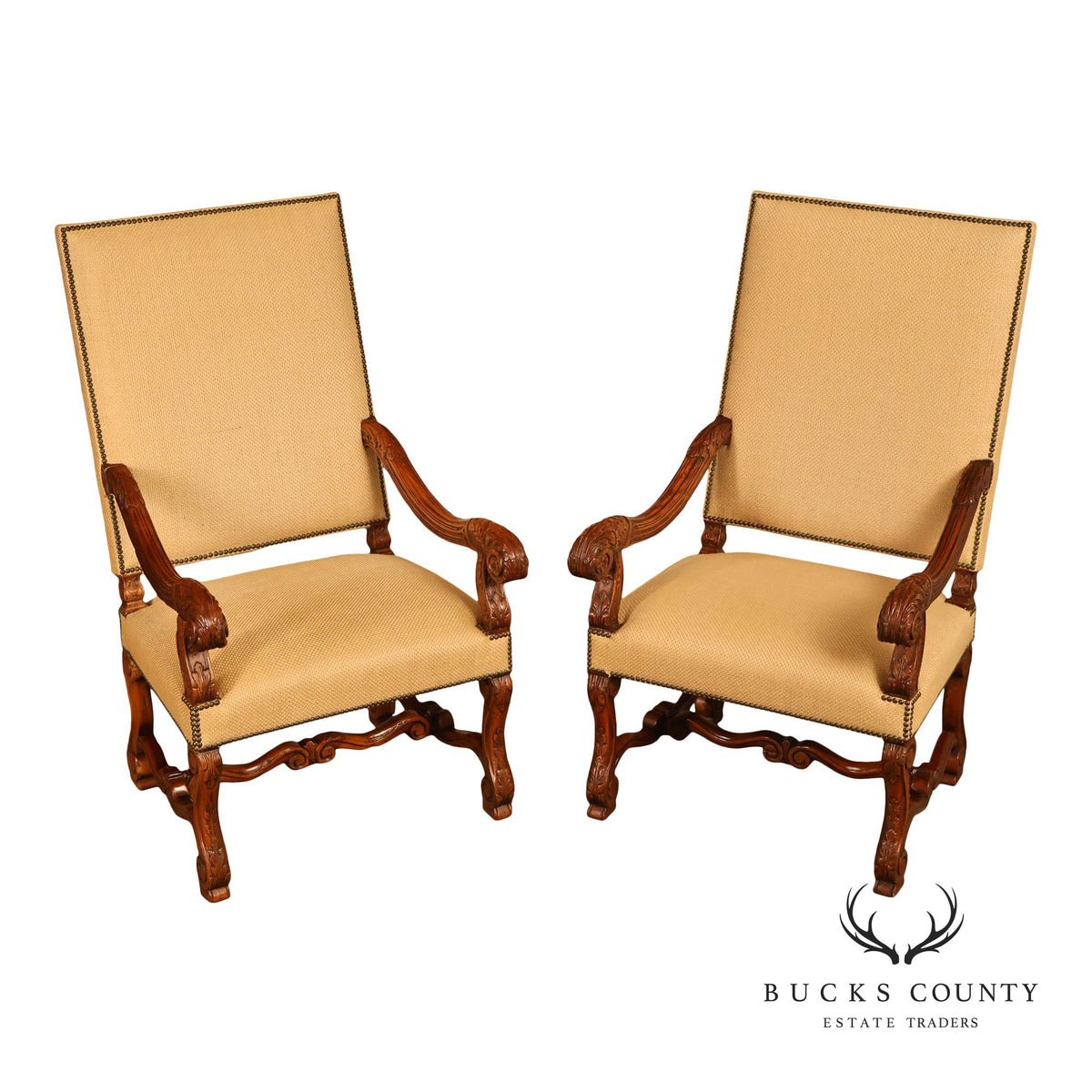 Alfonso Marina French Louis XIII Style Pair of Armchairs