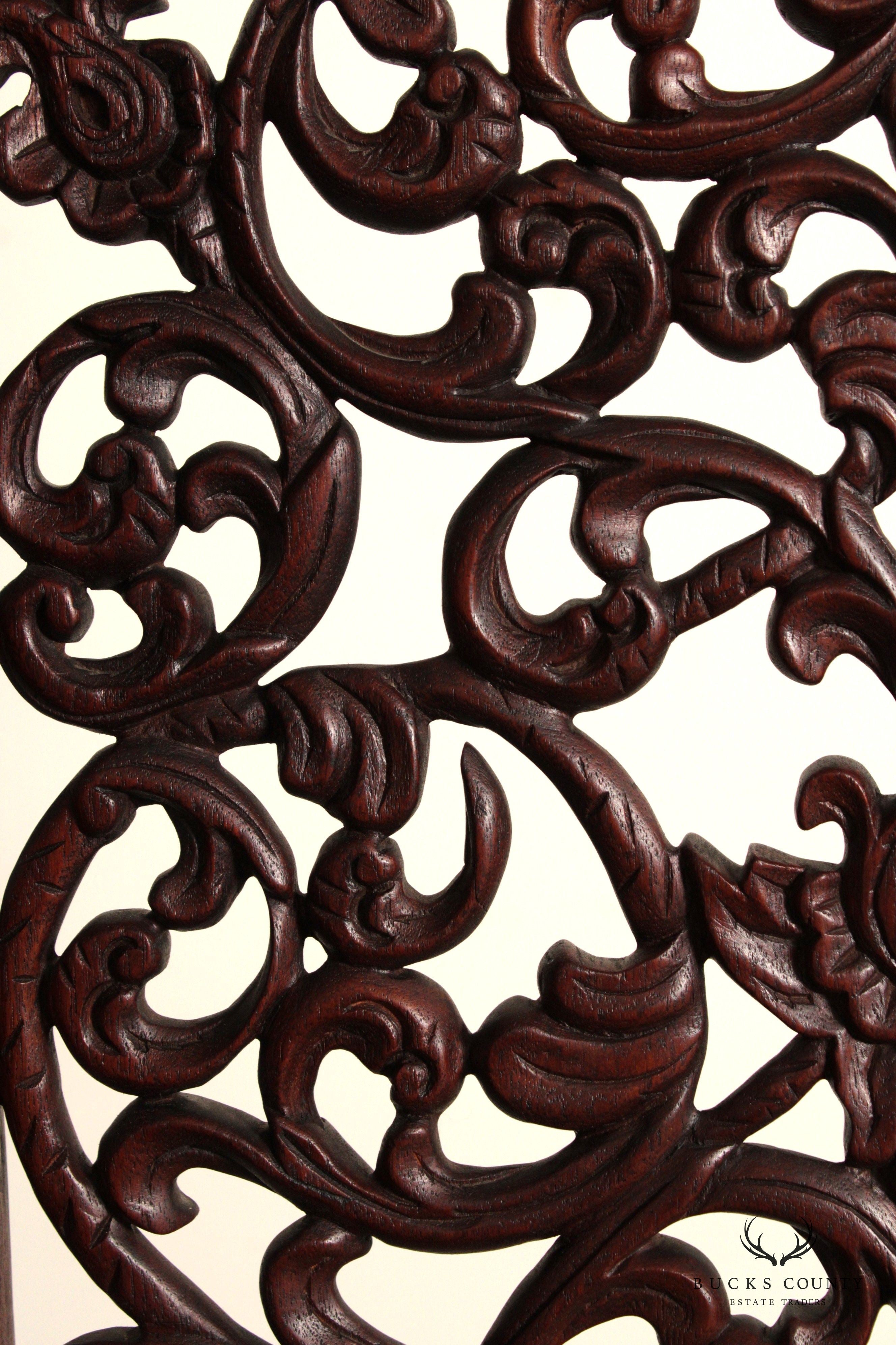 Ornate Carved Mahogany Folding Two-Panel Dressing Screen