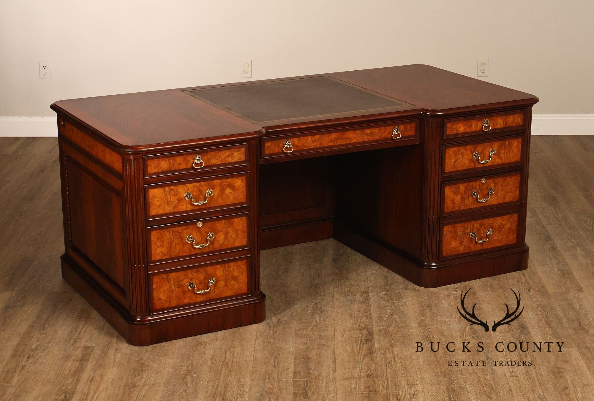 Henkel Harris Mahogany And Burlwood Leather Top Executive Desk