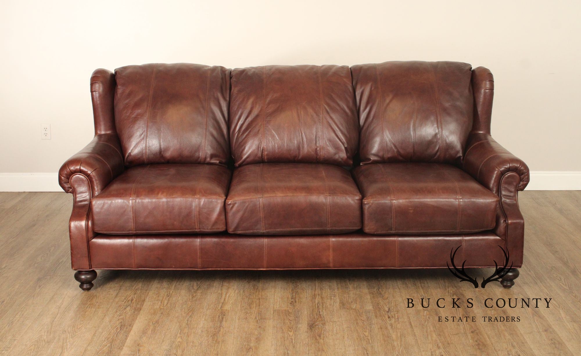 Henredon Traditional Brown Leather Sofa